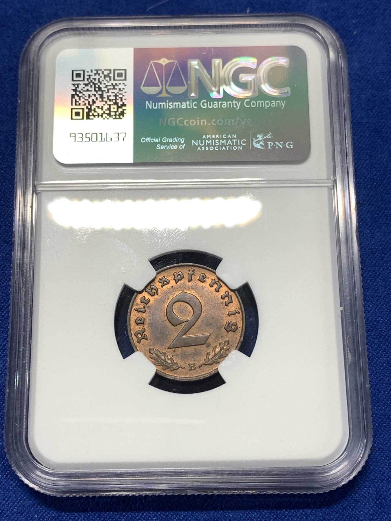 《竞宝斋》第260场-周日，周一，周二 3场连拍 (全场包邮) NGC MS63RB 1939B德国2芬尼