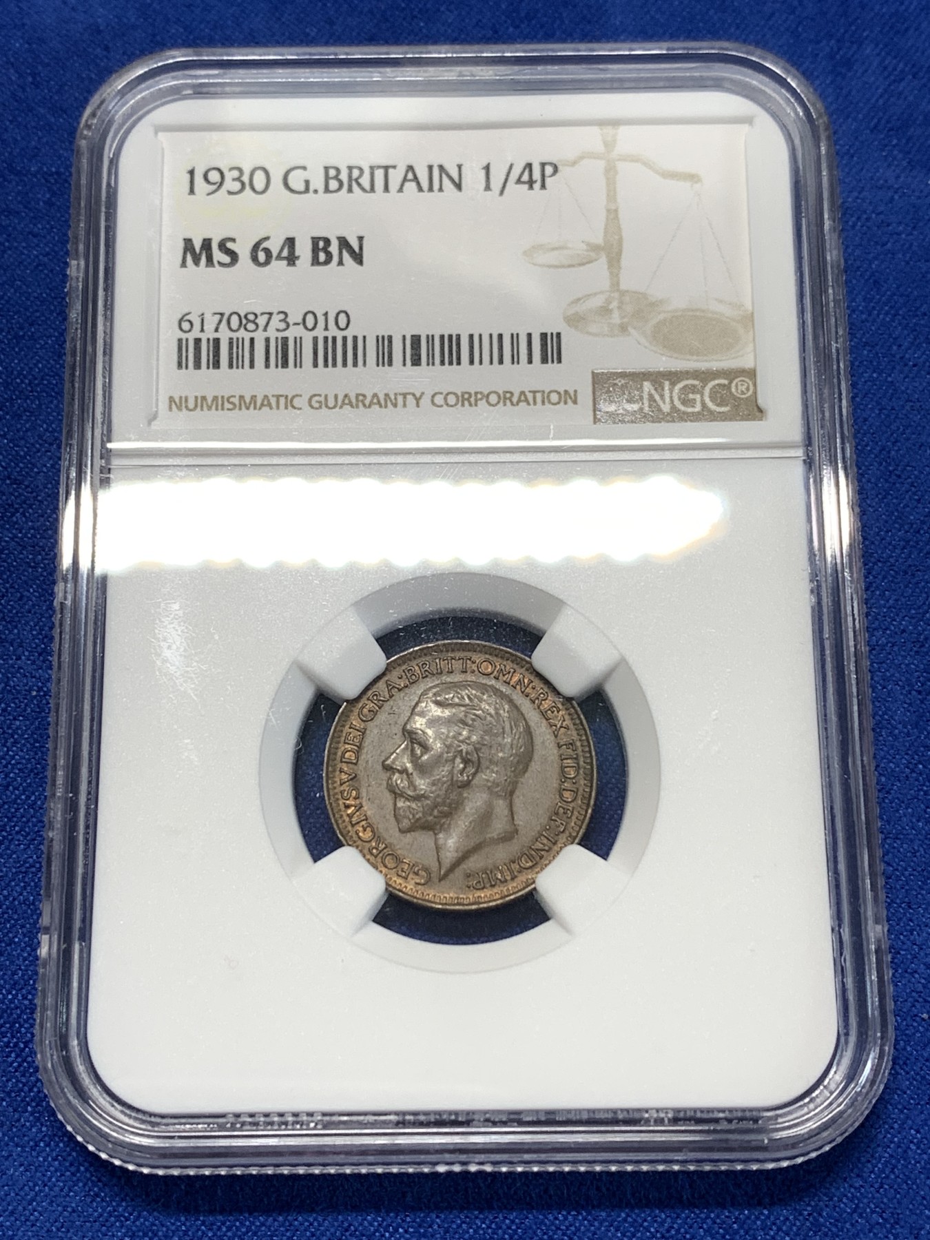 《竞宝斋》第260场-周日，周一，周二 3场连拍 (全场包邮) NGC MS64BN 英国1930年乔五1法新铜币