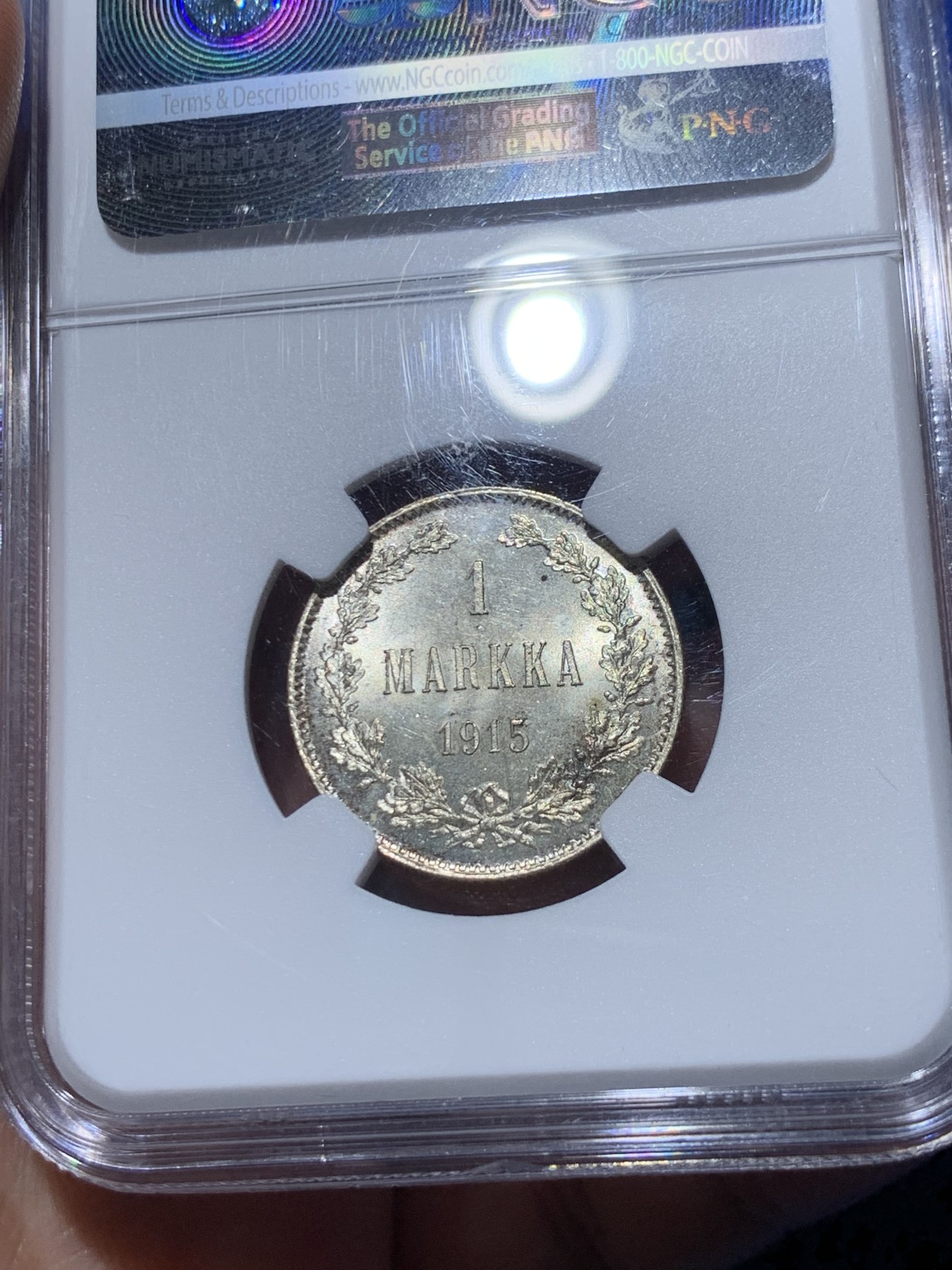 《竞宝斋》第260场-周日，周一，周二 3场连拍 (全场包邮) NGC MS65 俄占芬兰1915年尼古拉二世1马克银币，品种多见，高分少