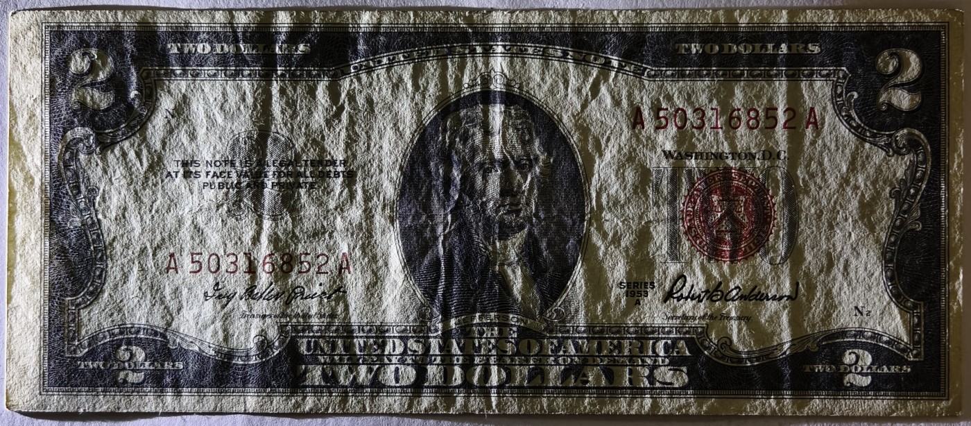 紫瑗钱币——第341期拍卖——纸币场 美国 1953年 A序列 托马斯·杰斐逊 2美元 红印 政府券 流通品