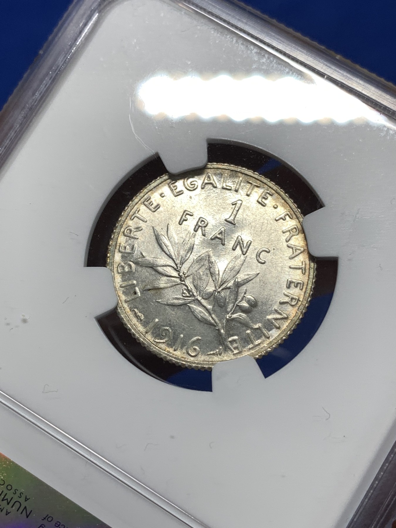 《竞宝斋》第260场-周日，周一，周二 3场连拍 (全场包邮) NGC MS65 法国1916年播种女神1法郎银币 高分好品