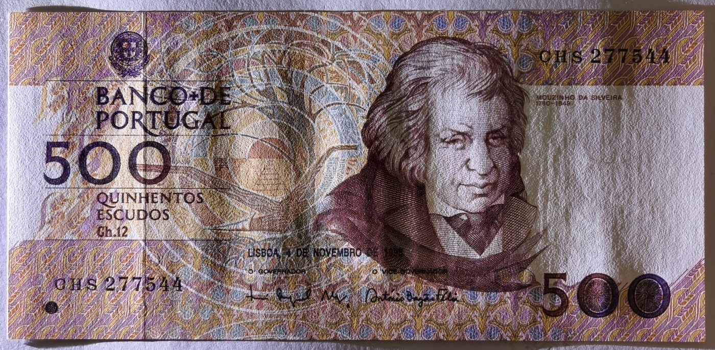 紫瑗钱币——第341期拍卖——纸币场 【双尾4】葡萄牙 1993年 10月4日 莫西尼奥 500埃斯库多 UNC