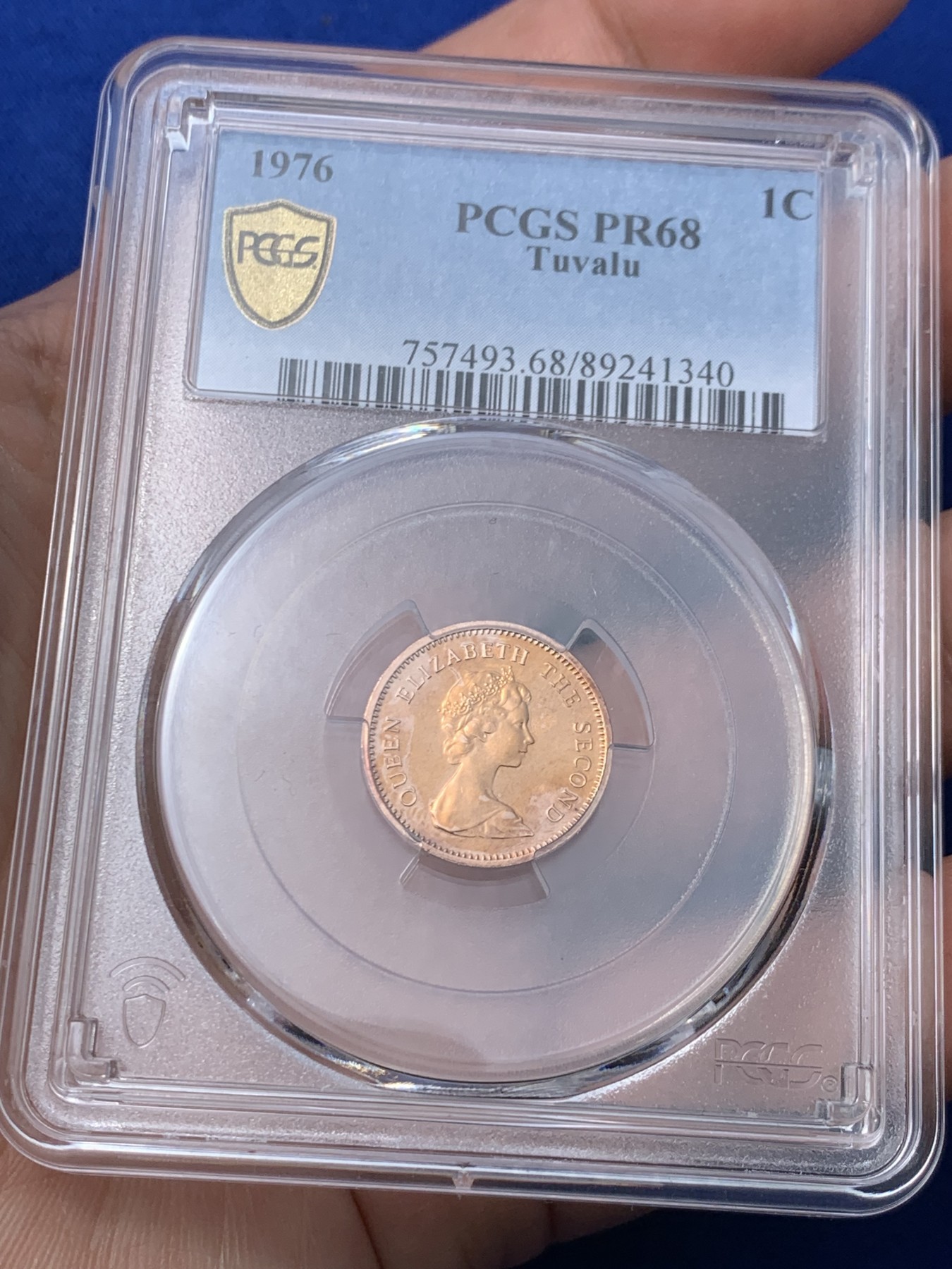 《竞宝斋》第260场-周日，周一，周二 3场连拍 (全场包邮) PCGS金盾 PR68 图瓦卢黄瑶鱼1976年1分精制铜币