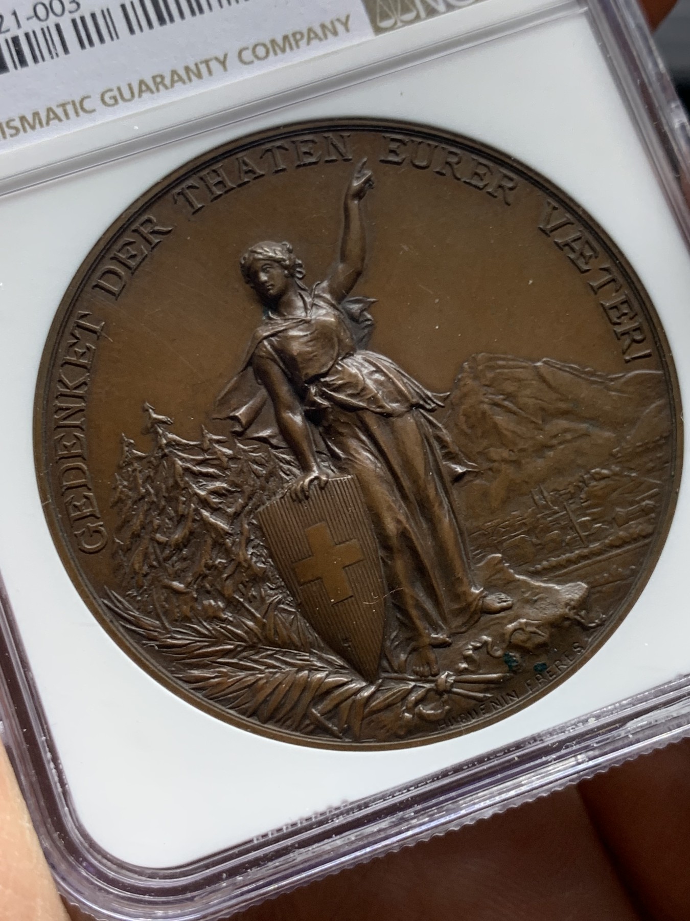 《竞宝斋》第260场-周日，周一，周二 3场连拍 (全场包邮) NGC MS63BN 瑞士1892年格拉鲁斯射击节铜章 双面均高浮雕工艺 巧克力包浆非常漂亮