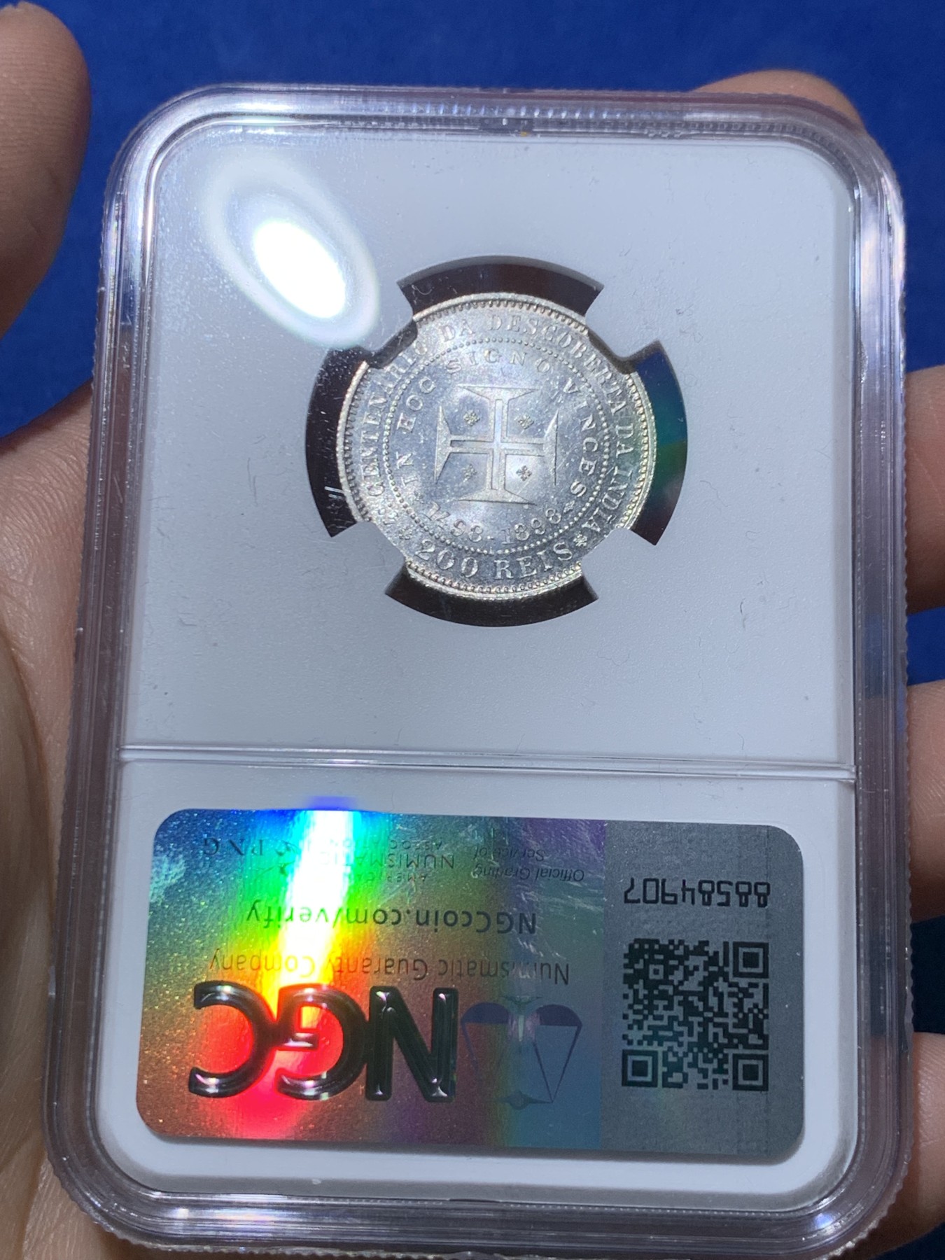 《竞宝斋》第261场-周日，周一，周二 3场连拍 (全场包邮) NGC MS63 葡萄牙1898年发现印度戎装版200瑞斯银币