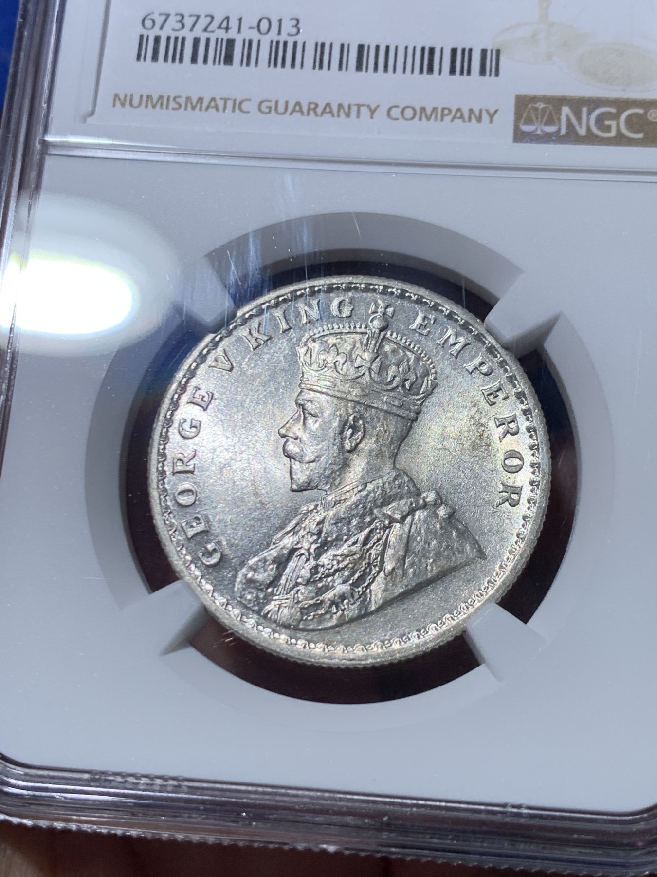 《竞宝斋》第261场-周日，周一，周二 3场连拍 (全场包邮) NGC MS61 印度1916C乔治五世1卢比银币