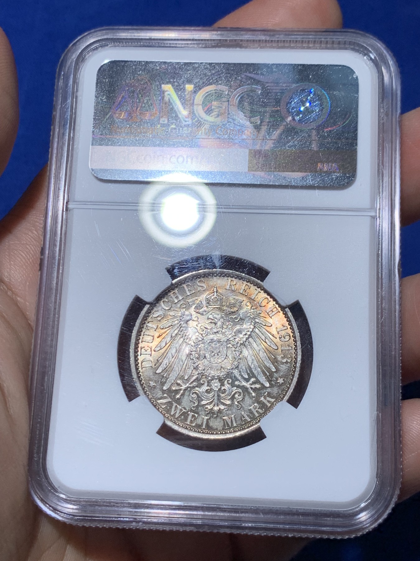 《竞宝斋》第261场-周日，周一，周二 3场连拍 (全场包邮) NGC MS64 德国1913年普鲁士威廉二世戎装登基25周年纪念2马克银币