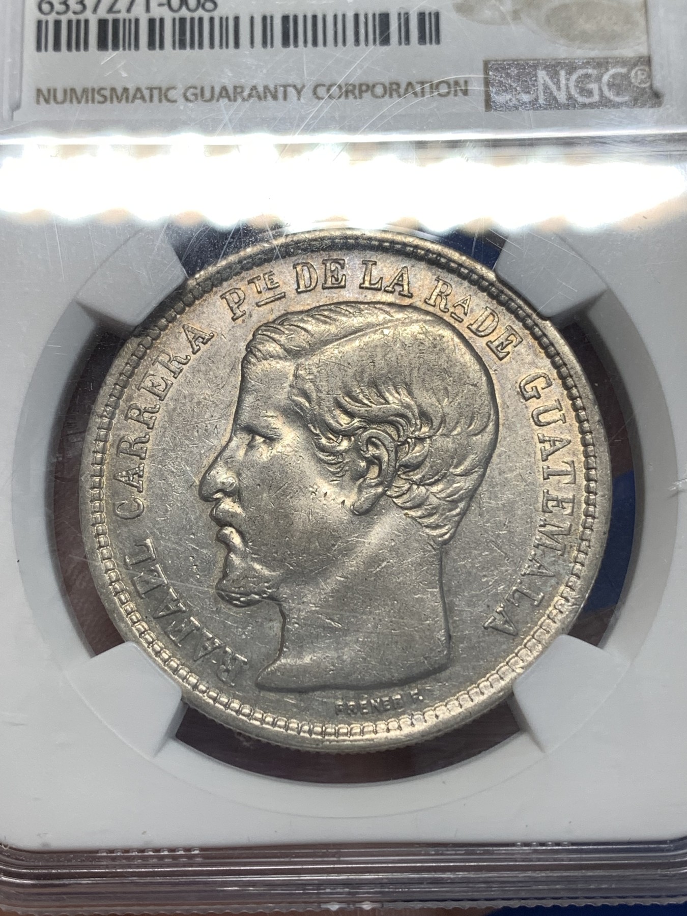 《竞宝斋》第261场-周日，周一，周二 3场连拍 (全场包邮) NGC AU50 危地马拉 1863年 1比索 大银币 热门中南美洲品种 这个品种给分难得