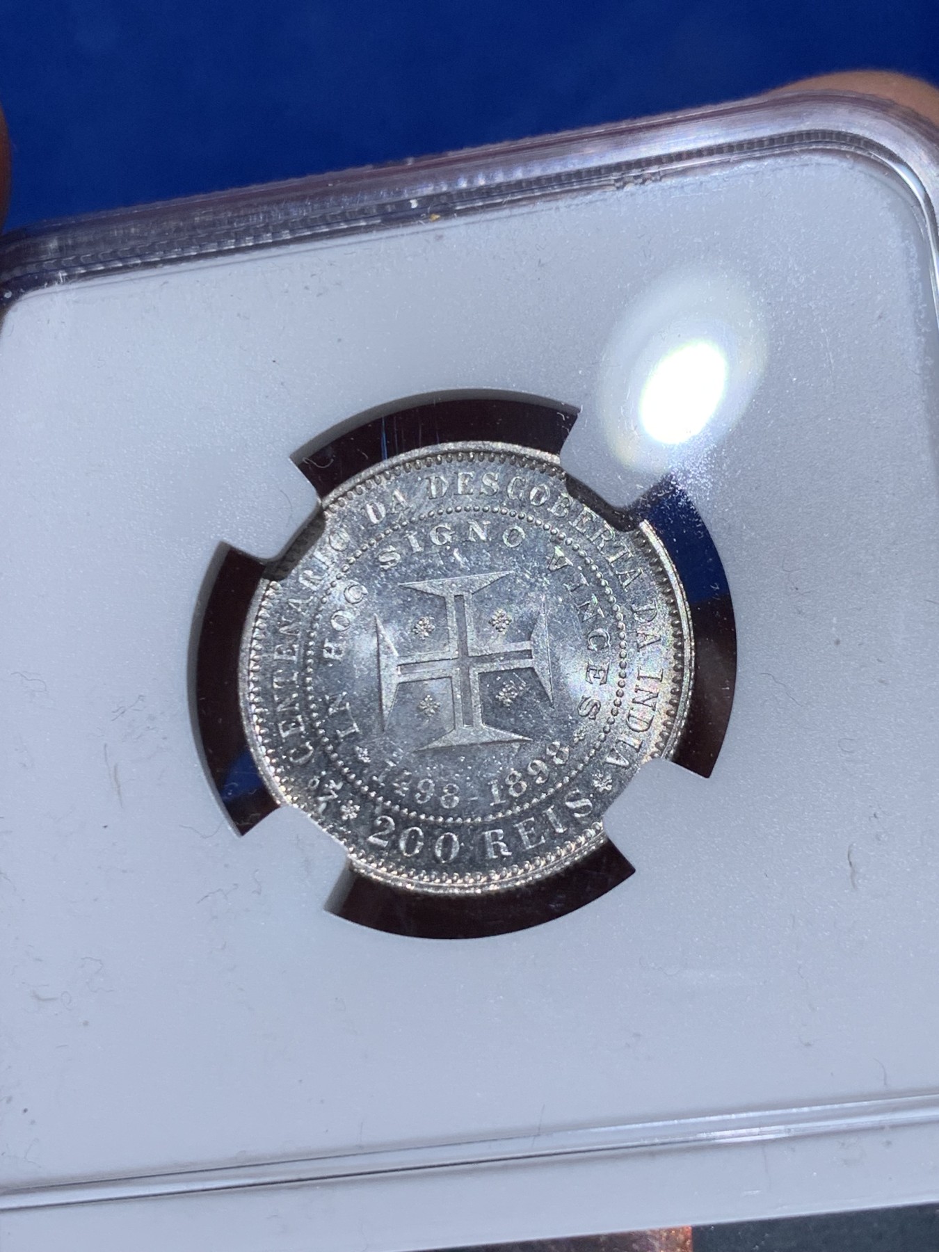 《竞宝斋》第261场-周日，周一，周二 3场连拍 (全场包邮) NGC MS63 葡萄牙1898年发现印度戎装版200瑞斯银币