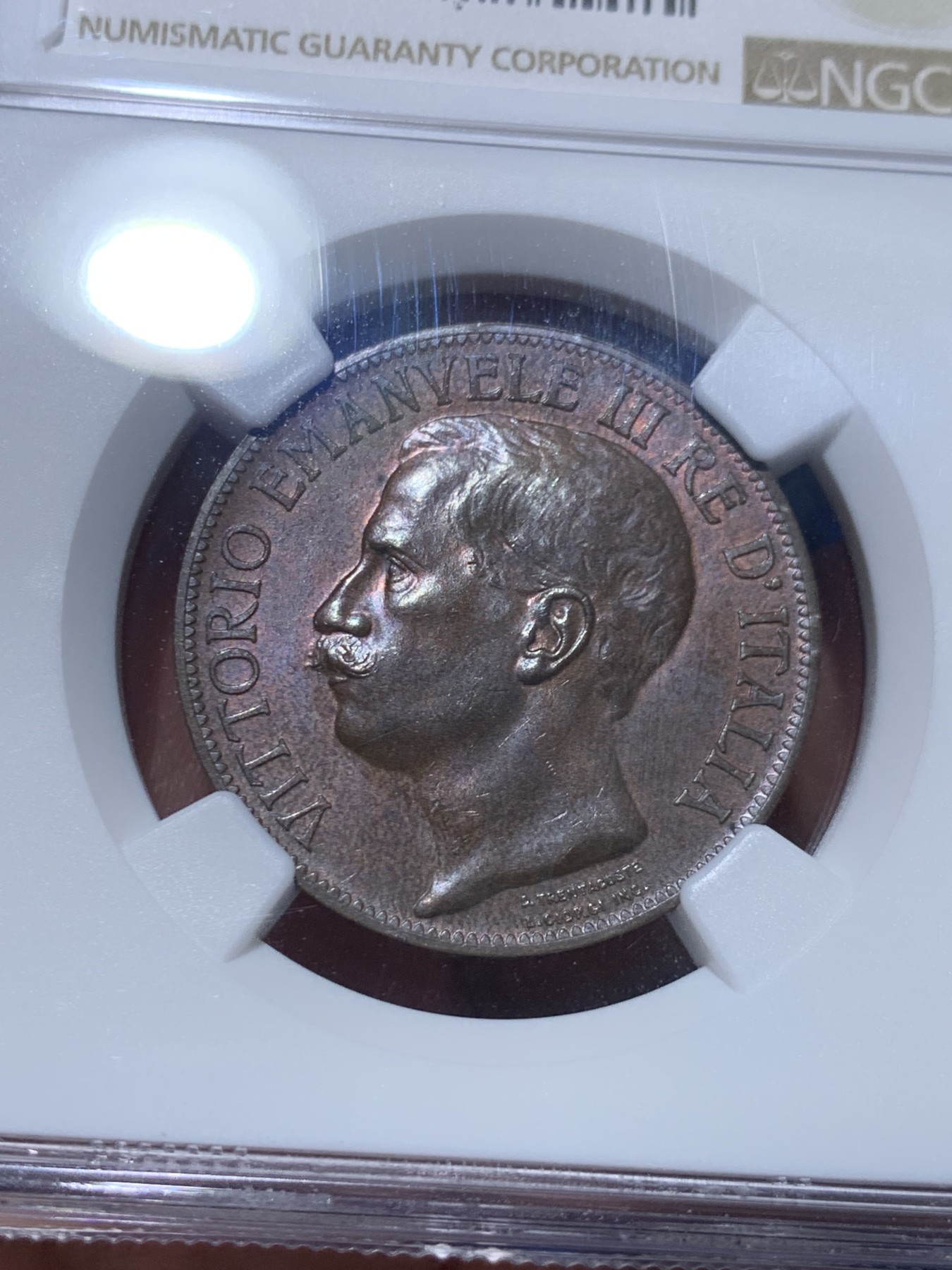 《竞宝斋》第261场-周日，周一，周二 3场连拍 (全场包邮) NGC MS64BN 意大利王国 1911年 建国50周年纪念10分铜币