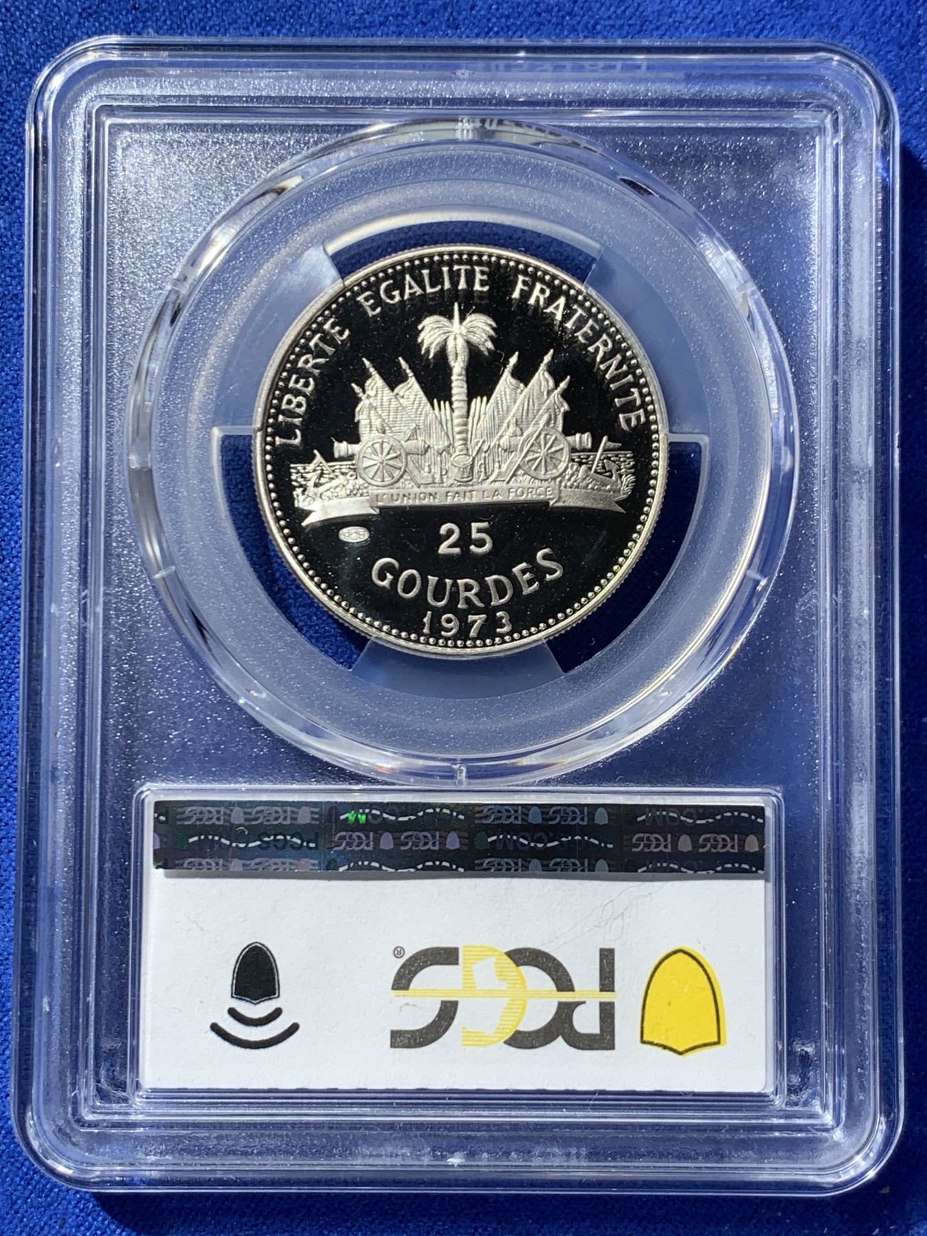 《竞宝斋》第261场-周日，周一，周二 3场连拍 (全场包邮) PCGS金盾 PR69DCAM 海地1973年25古德精制银币