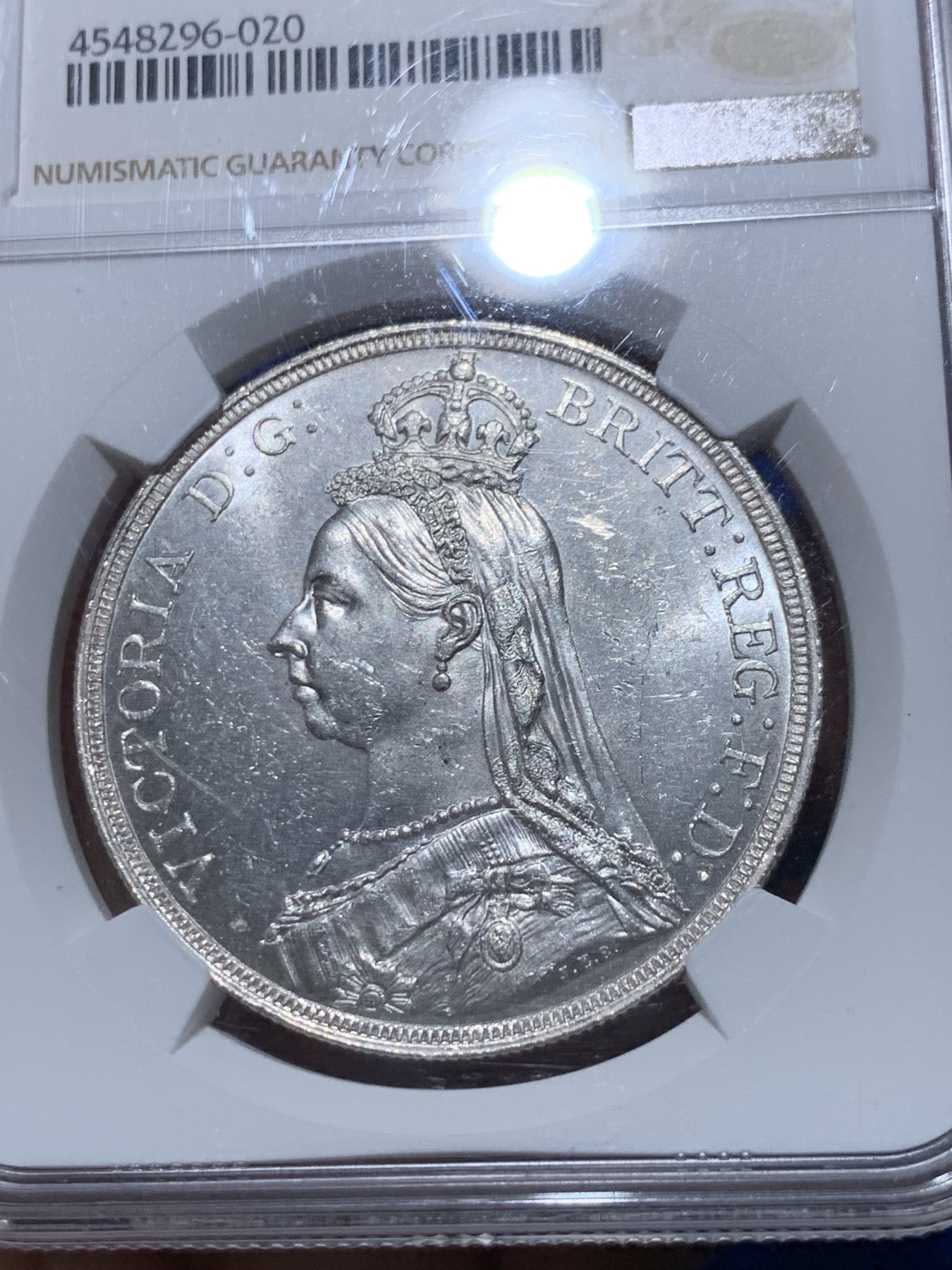 《竞宝斋》第261场-周日，周一，周二 3场连拍 (全场包邮) NGC MS63 英国1887年维多利亚披纱马剑银币 转光底板丝滑 细节到位