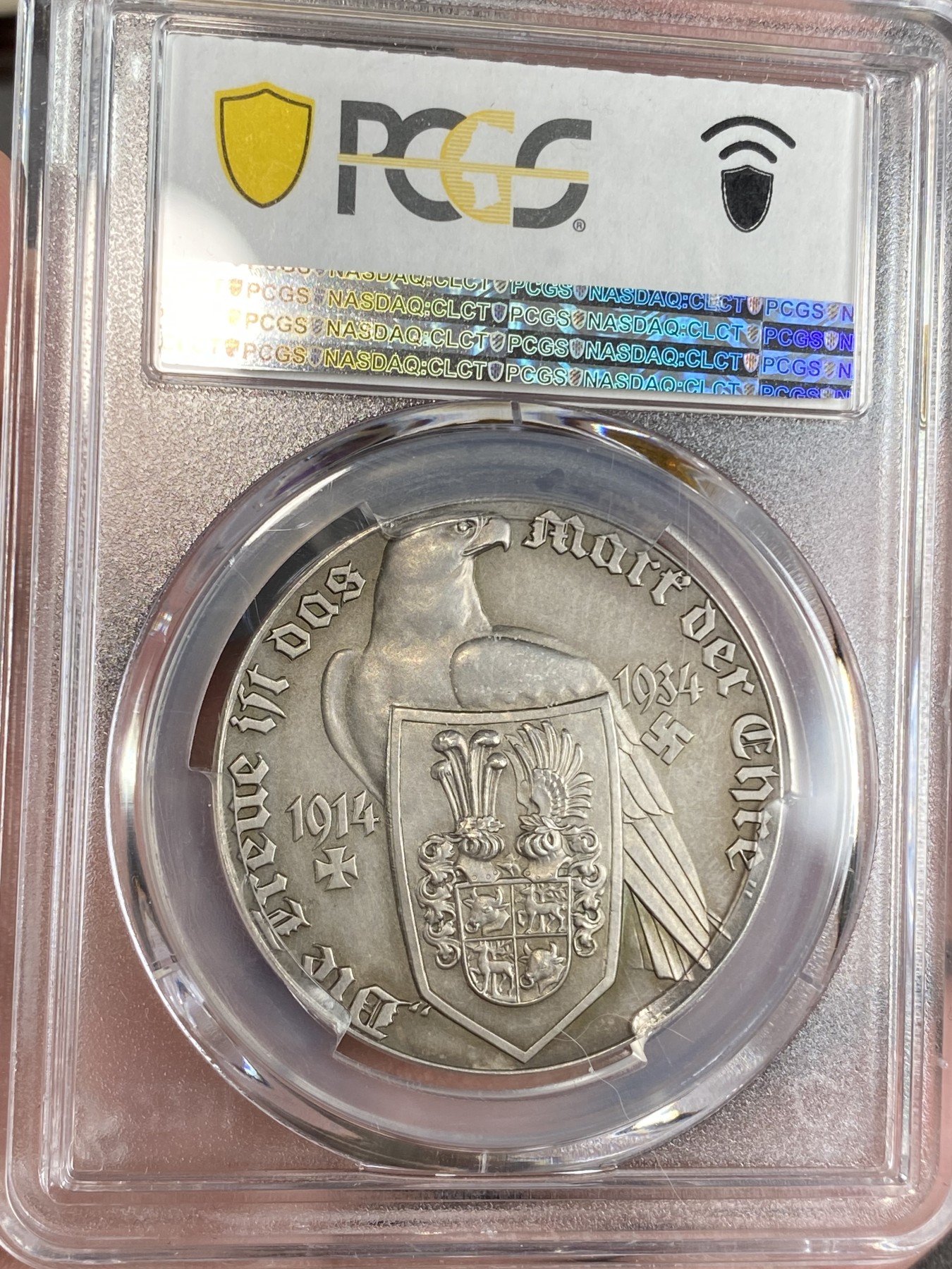 万国钱币拍卖第024期（诸神之战） PCGS SP64 1934年德国民族社会主义工人党纪念帝国元帅|共和国总统兴登堡逝世下葬坦能堡银章 与小胡子大事记为同一规格同一雕模师 非常少见的高浮雕季军分数