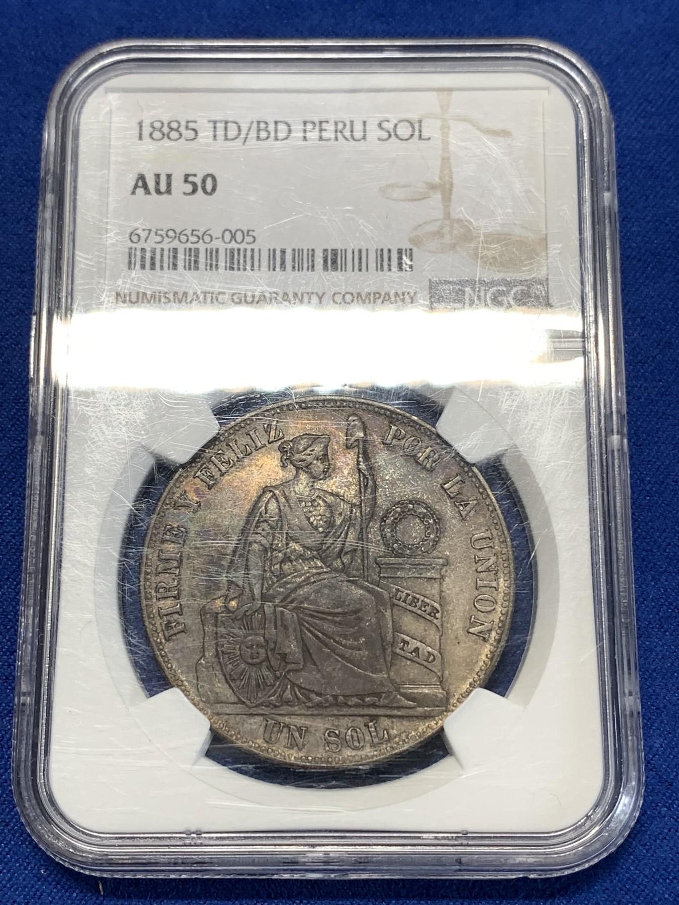 《竞宝斋》第261场-周日，周一，周二 3场连拍 (全场包邮) NGC AU50 秘鲁1885年1索尔银币 热门中南美 厂别骑字