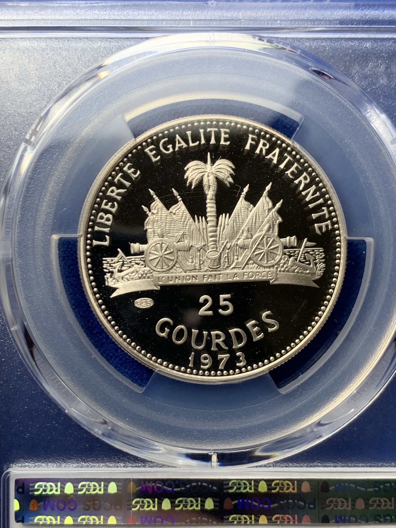 《竞宝斋》第261场-周日，周一，周二 3场连拍 (全场包邮) PCGS金盾 PR69DCAM 海地1973年25古德精制银币