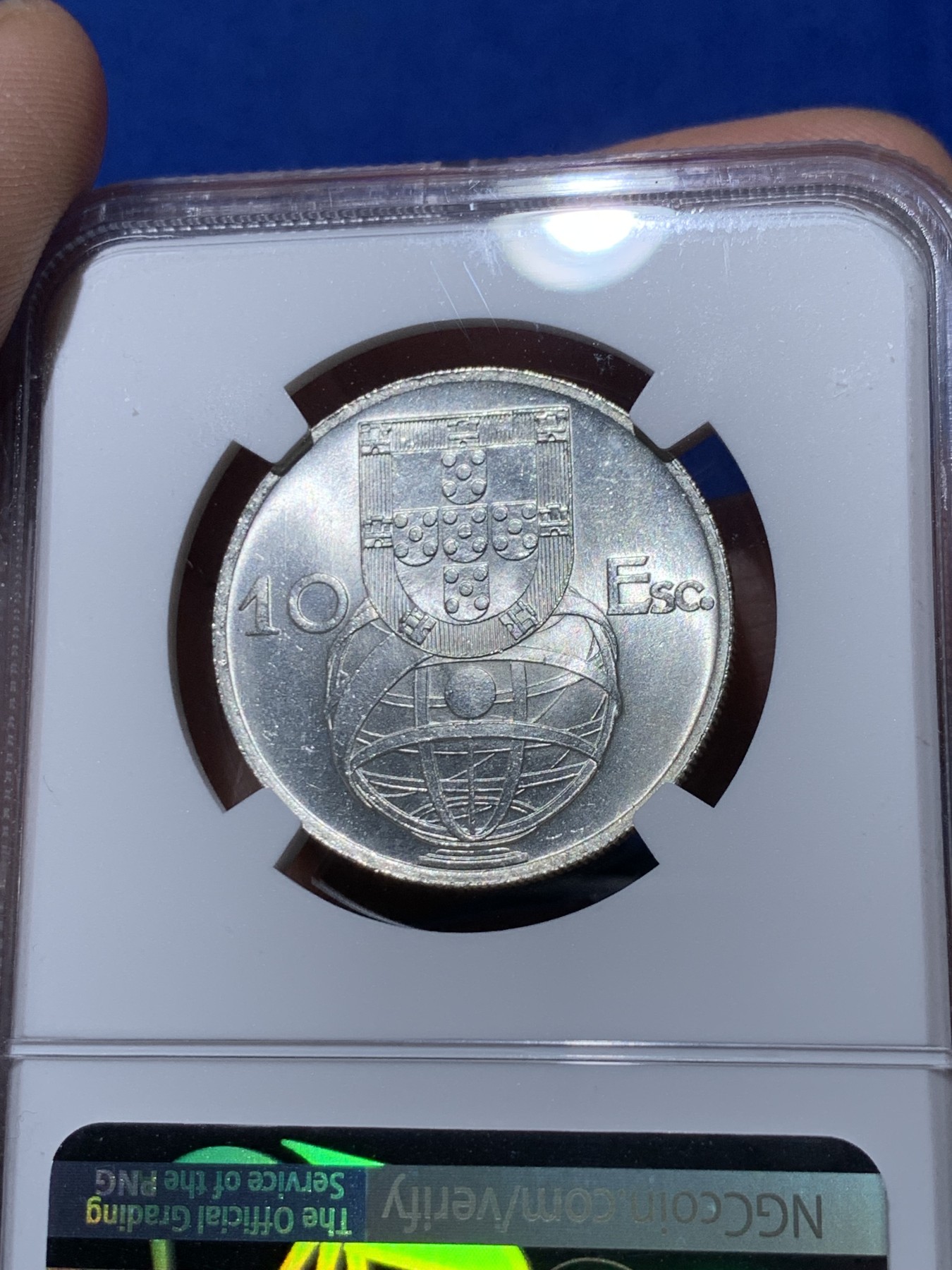 《竞宝斋》第261场-周日，周一，周二 3场连拍 (全场包邮) NGC MS65 葡萄牙1954年大帆船10埃斯库多银币