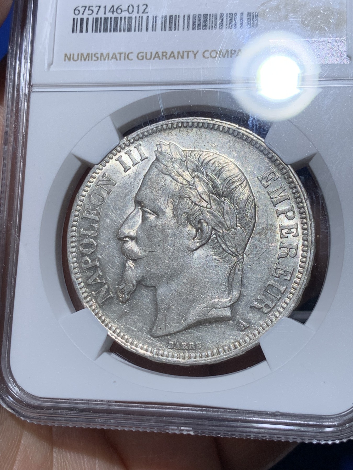 《竞宝斋》第261场-周日，周一，周二 3场连拍 (全场包邮) NGC AUD 法国1867年拿三5法郎银币