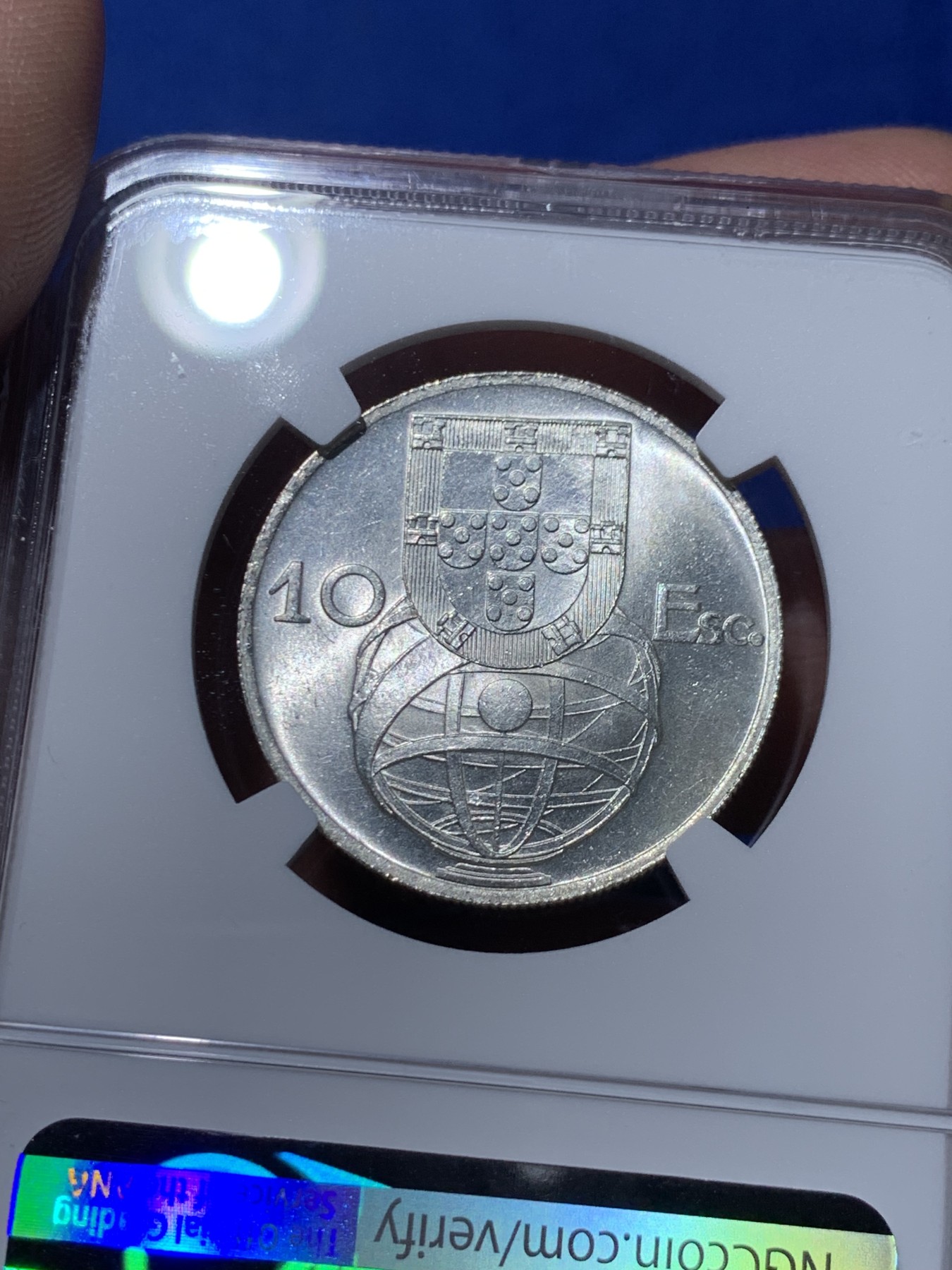 《竞宝斋》第261场-周日，周一，周二 3场连拍 (全场包邮) NGC MS65 葡萄牙1954年大帆船10埃斯库多银币