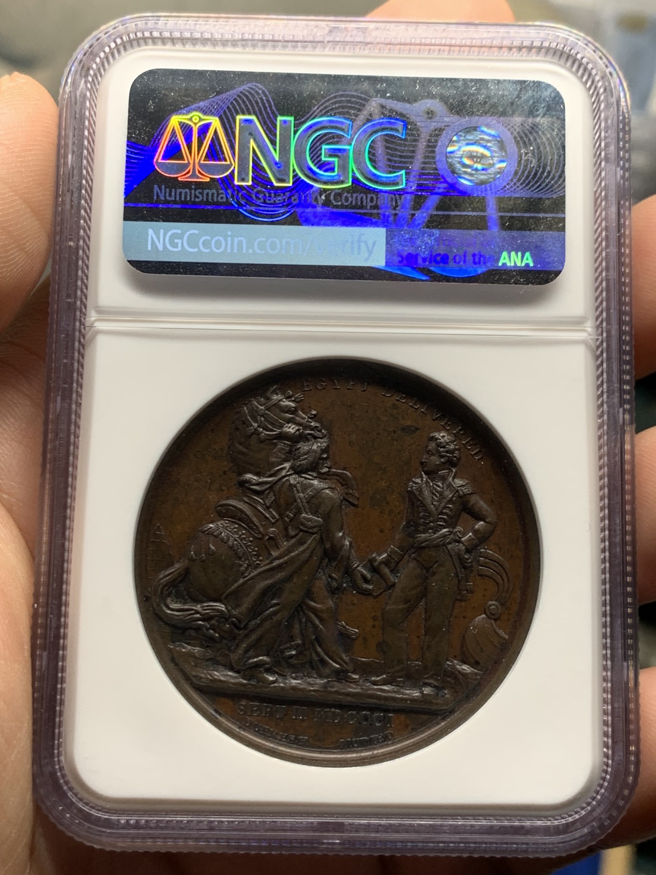 《竞宝斋》第261场-周日，周一，周二 3场连拍 (全场包邮) NGC MS61BN 英国 1820 埃及 哈钦森与埃及贝伊缔结条约 纪念铜章 极少品种