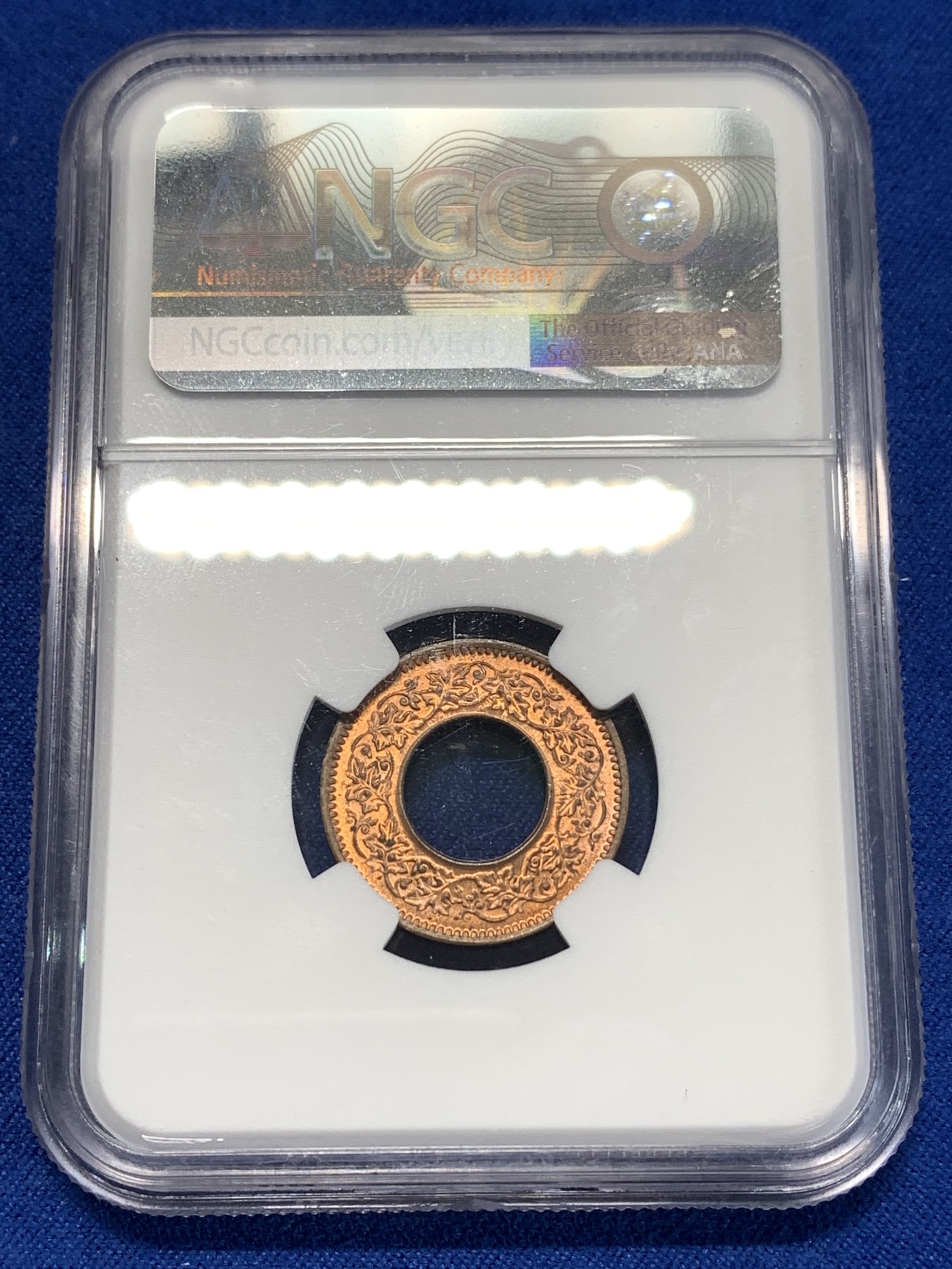 《竞宝斋》第261场-周日，周一，周二 3场连拍 (全场包邮) NGC MS63RB 印度1944年高冠派沙铜币