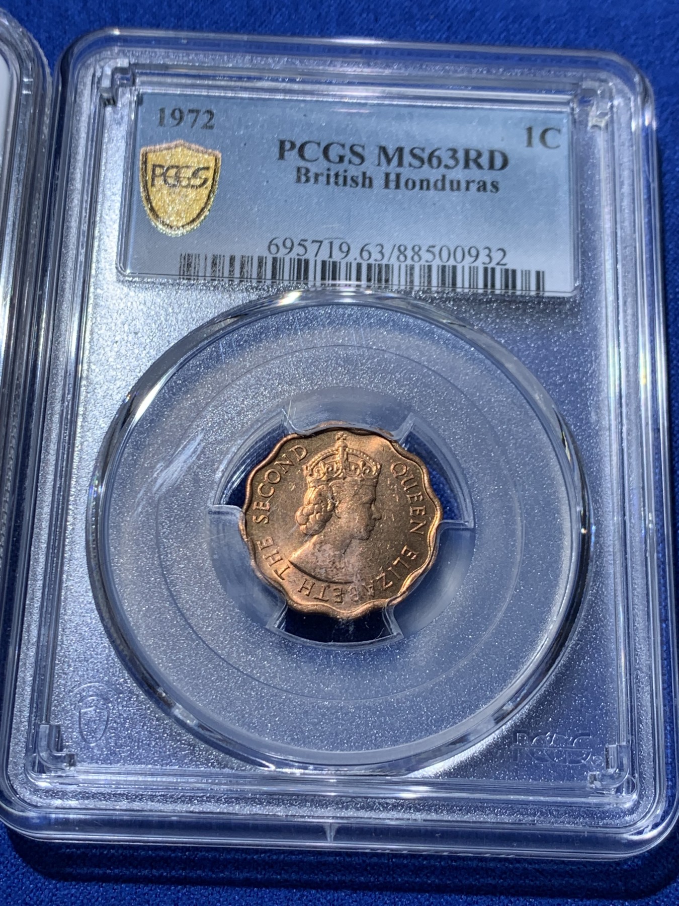 《竞宝斋》第261场-周日，周一，周二 3场连拍 (全场包邮) 两枚一组 PCGS MS63RD 英属洪都拉斯1972年1分铜币+NGC MS63 摩纳哥1962年亲王10分铜币，有点低评