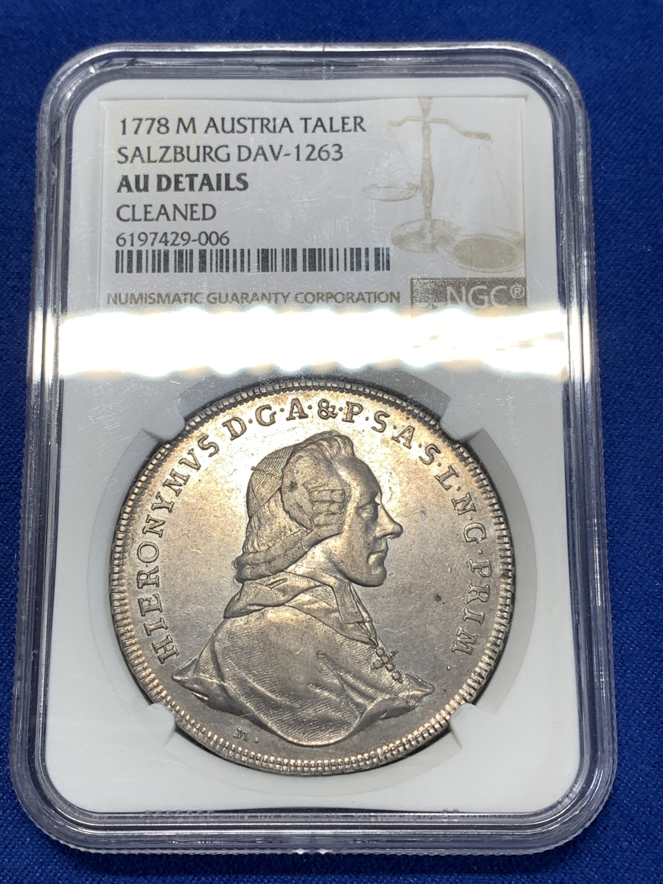 《竞宝斋》第261场-周日，周一，周二 3场连拍 (全场包邮) NGC AUD 1778年奥地利萨尔茨堡1泰勒银币