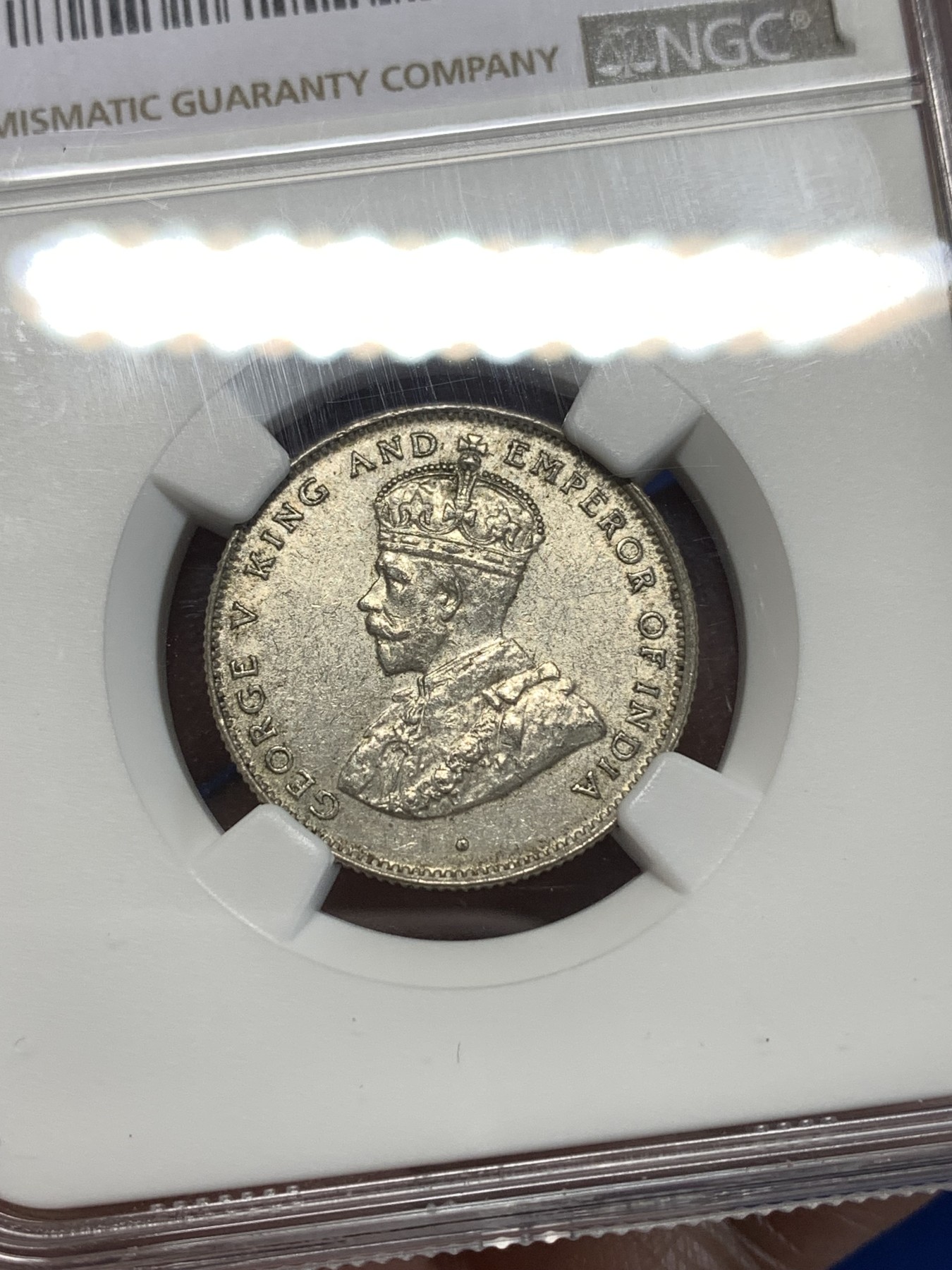 《竞宝斋》第261场-周日，周一，周二 3场连拍 (全场包邮) NGC AU58 英属锡兰 1928年 乔治五世 50分 半元 银币 少见殖民地品种