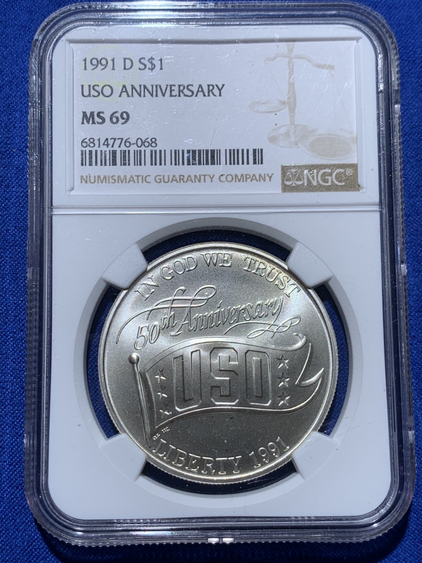 《竞宝斋》第261场-周日，周一，周二 3场连拍 (全场包邮) NGC MS69 美国1991年D版USO 1美元大银币