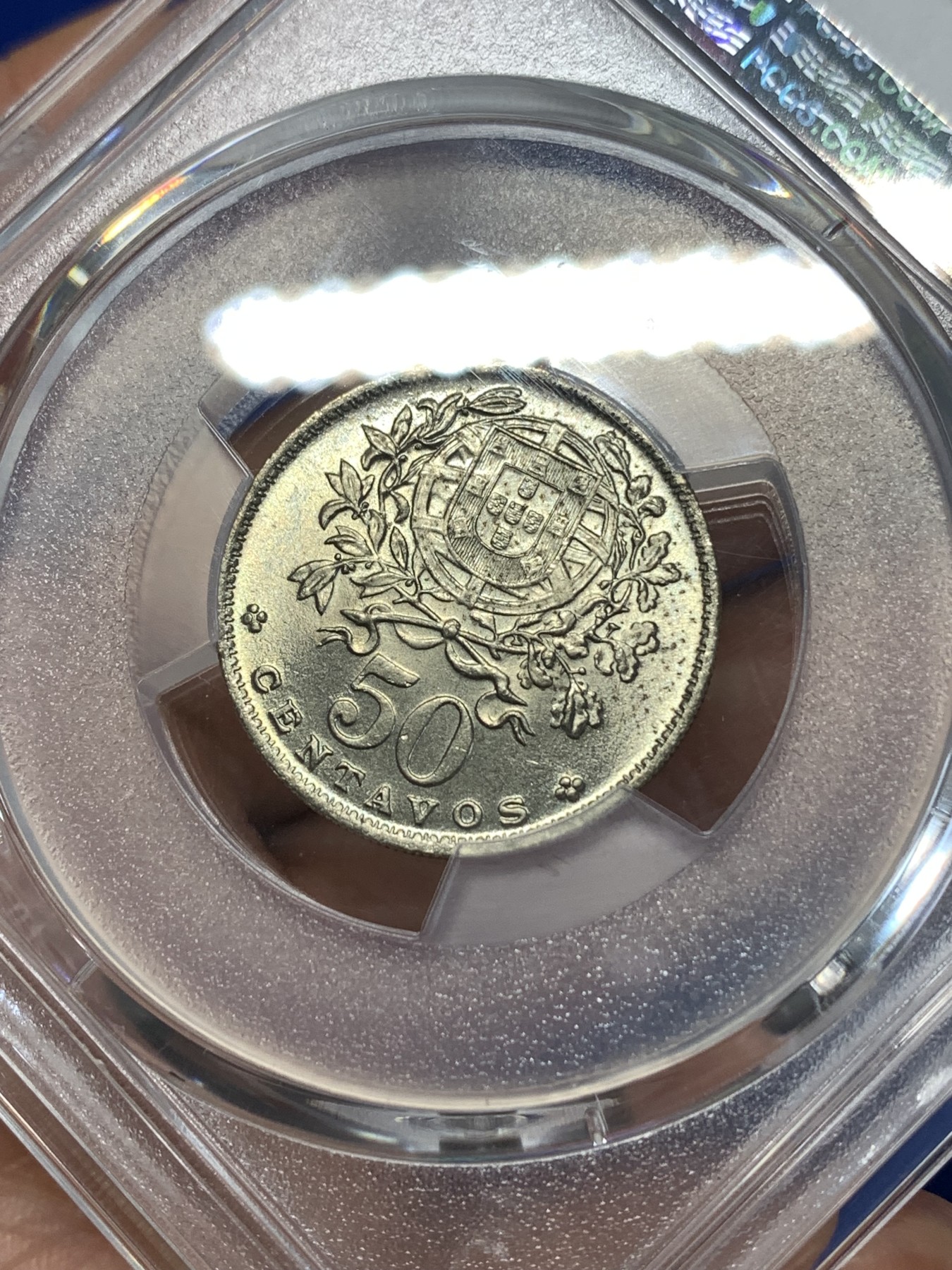 《竞宝斋》第261场-周日，周一，周二 3场连拍 (全场包邮) PCGS金盾 MS67 葡萄牙1965年50分镍币，唯一冠军分