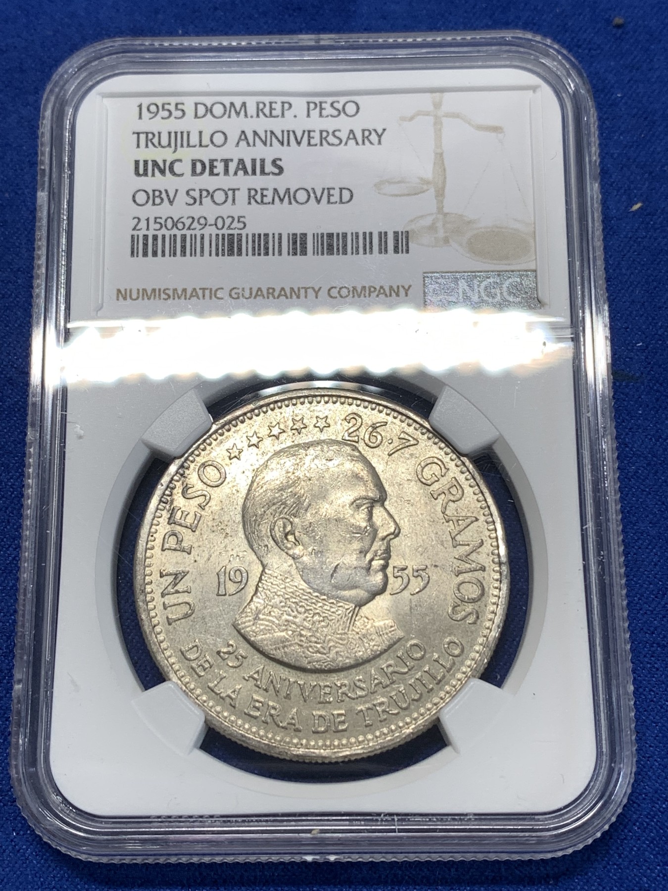 《竞宝斋》第261场-周日，周一，周二 3场连拍 (全场包邮) NGC UNC 多米尼加1955年独裁者特鲁希略执政纪念比索大银币