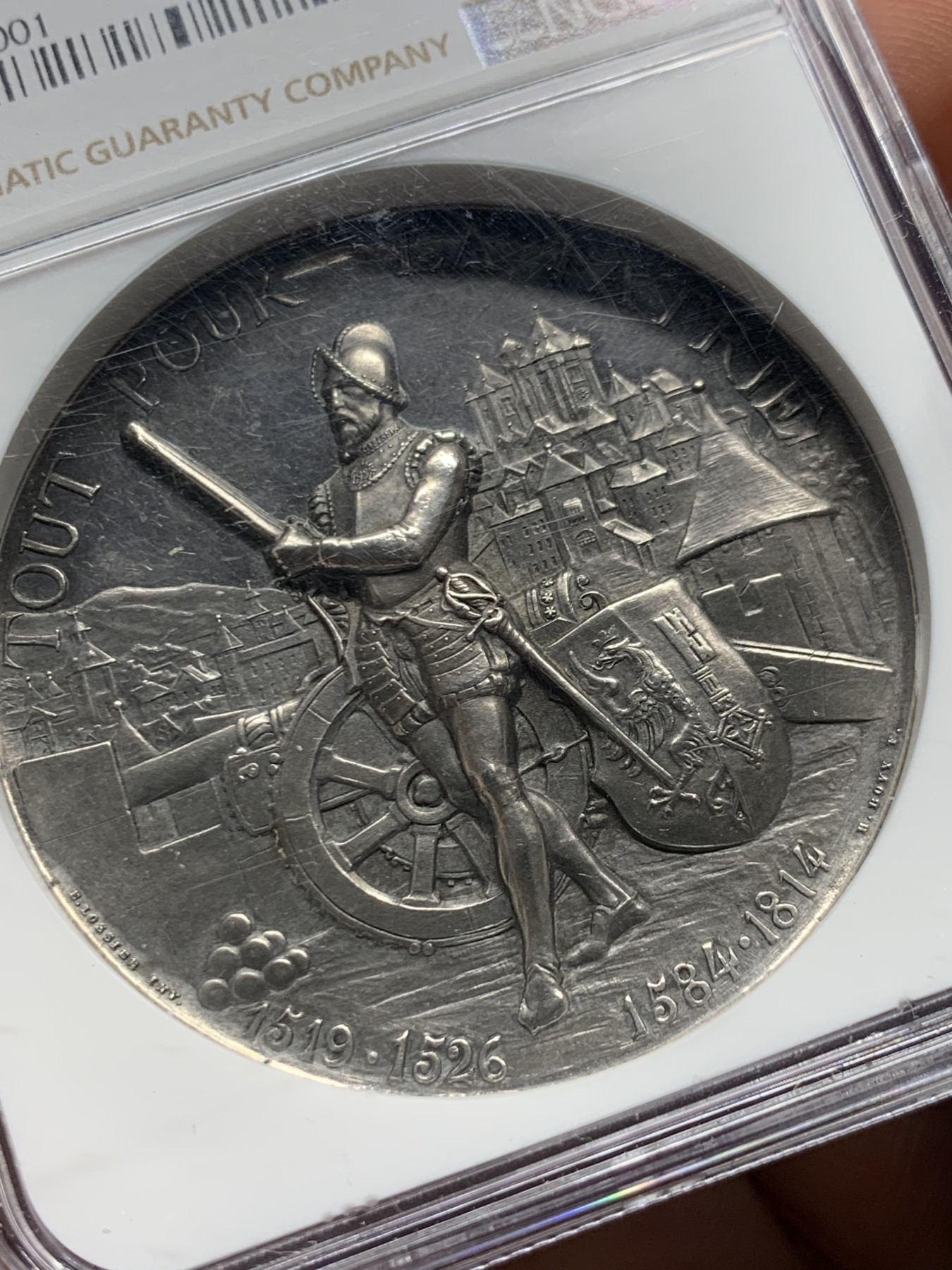 《竞宝斋》第261场-周日，周一，周二 3场连拍 (全场包邮) NGC MS61 瑞士1887年射击节银章 加厚盒