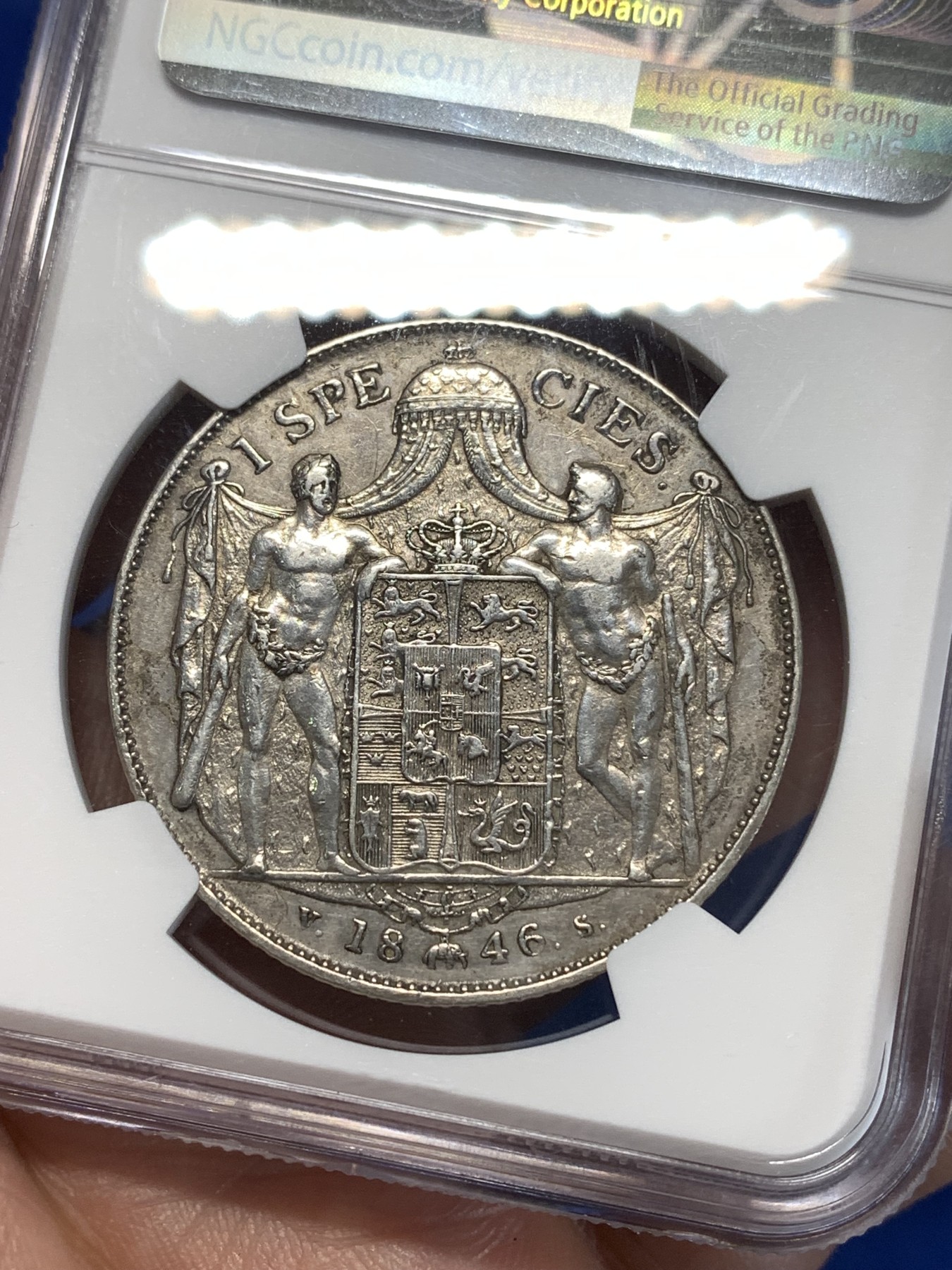 《竞宝斋》第261场-周日，周一，周二 3场连拍 (全场包邮) NGC AUD 1846年丹麦克里斯蒂八世1SD大银币