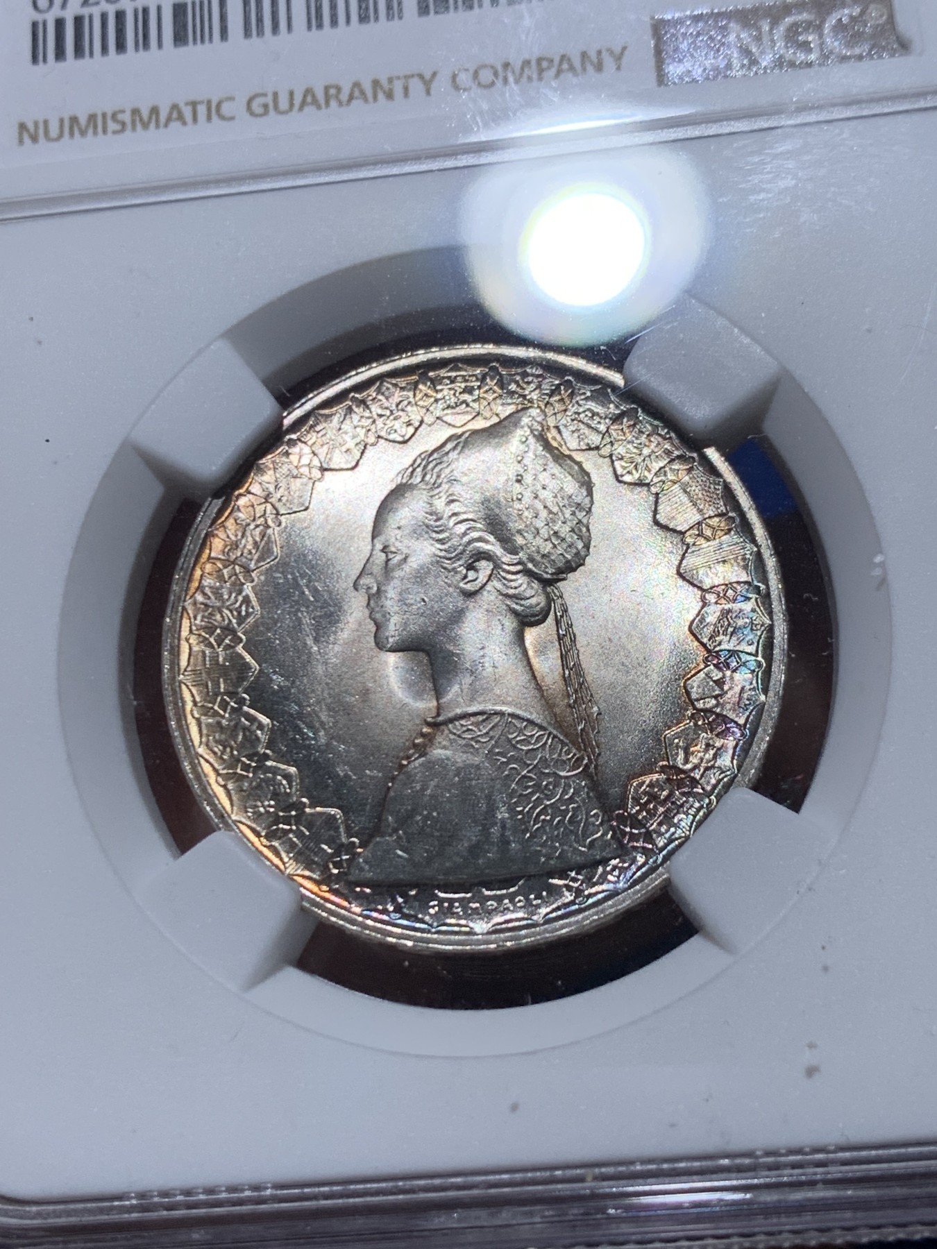 《竞宝斋》第261场-周日，周一，周二 3场连拍 (全场包邮) NGC MS63 意大利1958年人妻帆船500里拉银币