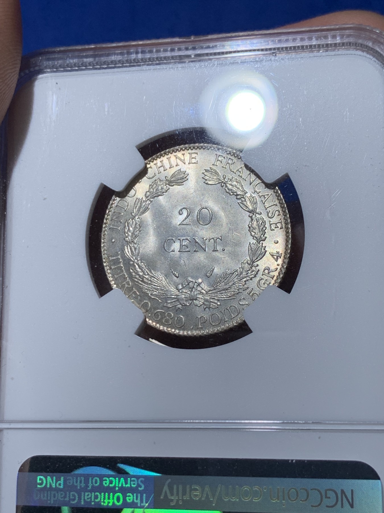 《竞宝斋》第261场-周日，周一，周二 3场连拍 (全场包邮) NGC MS65 法属印度支那 1937年 20分坐洋小银币 原光底板 高分 挺鼻梁