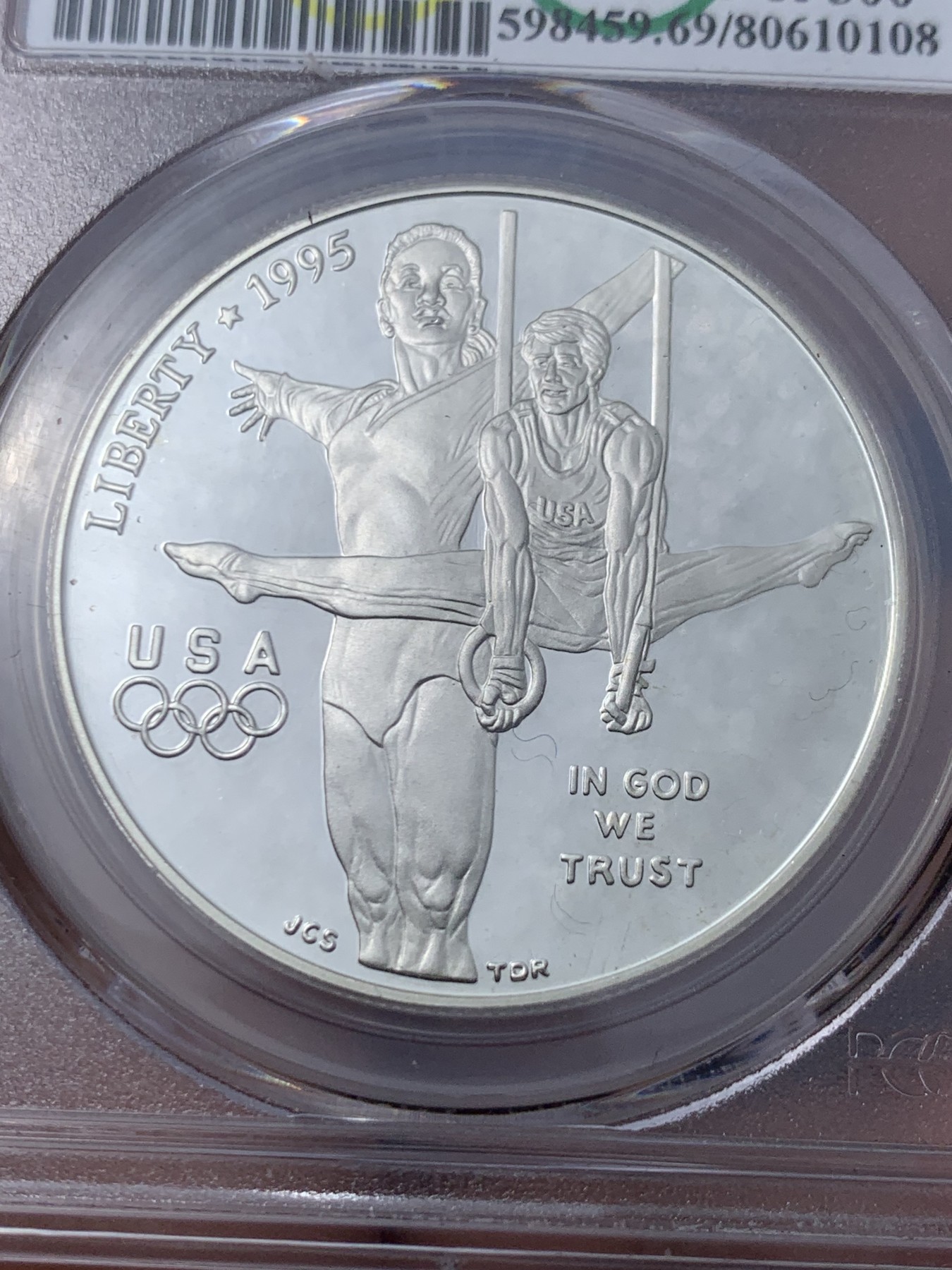 《竞宝斋》第261场-周日，周一，周二 3场连拍 (全场包邮) PCGS PF69DC 美国1995年P版奥运体操1美元精制大银币