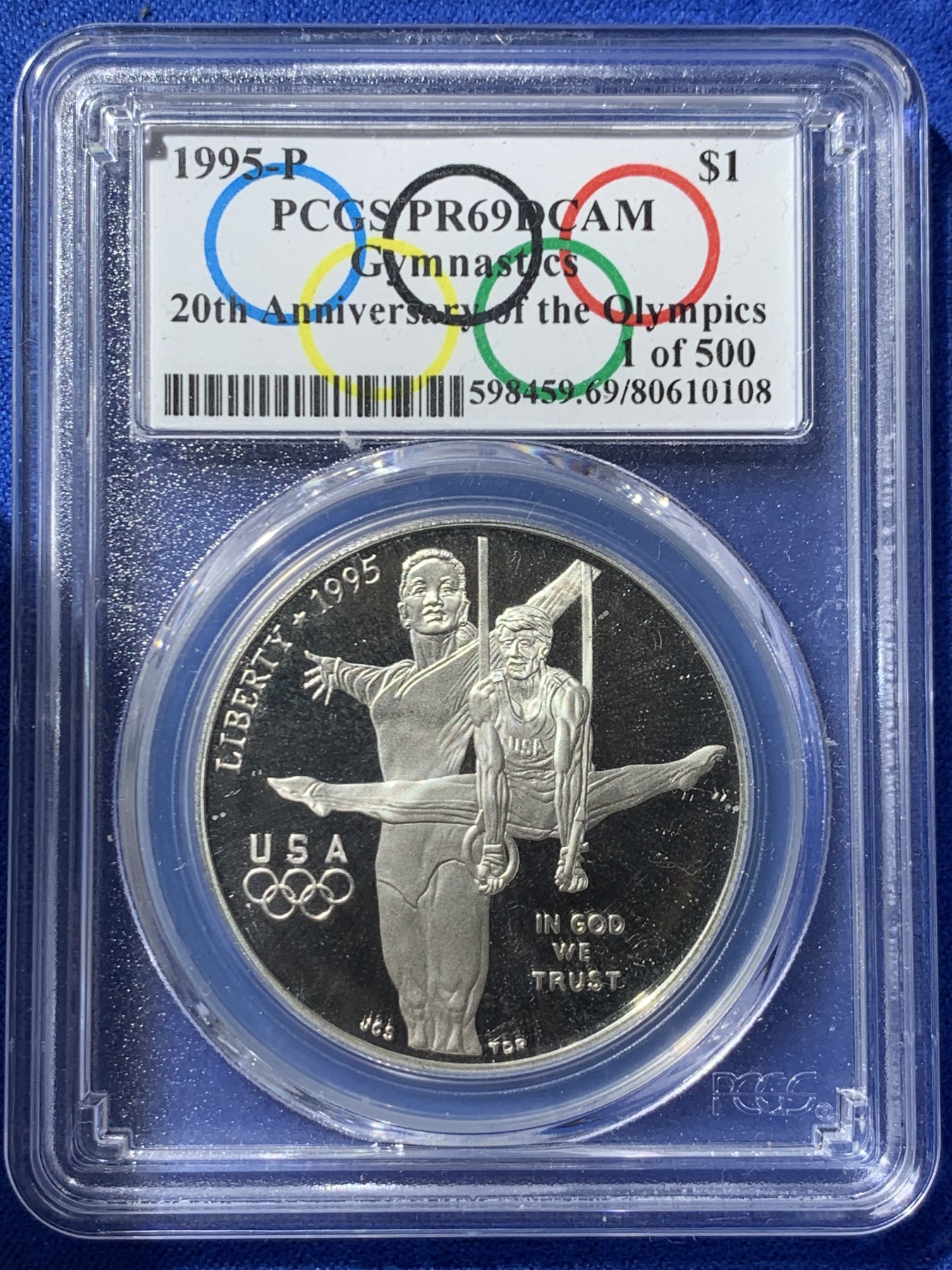 《竞宝斋》第261场-周日，周一，周二 3场连拍 (全场包邮) PCGS PF69DC 美国1995年P版奥运体操1美元精制大银币