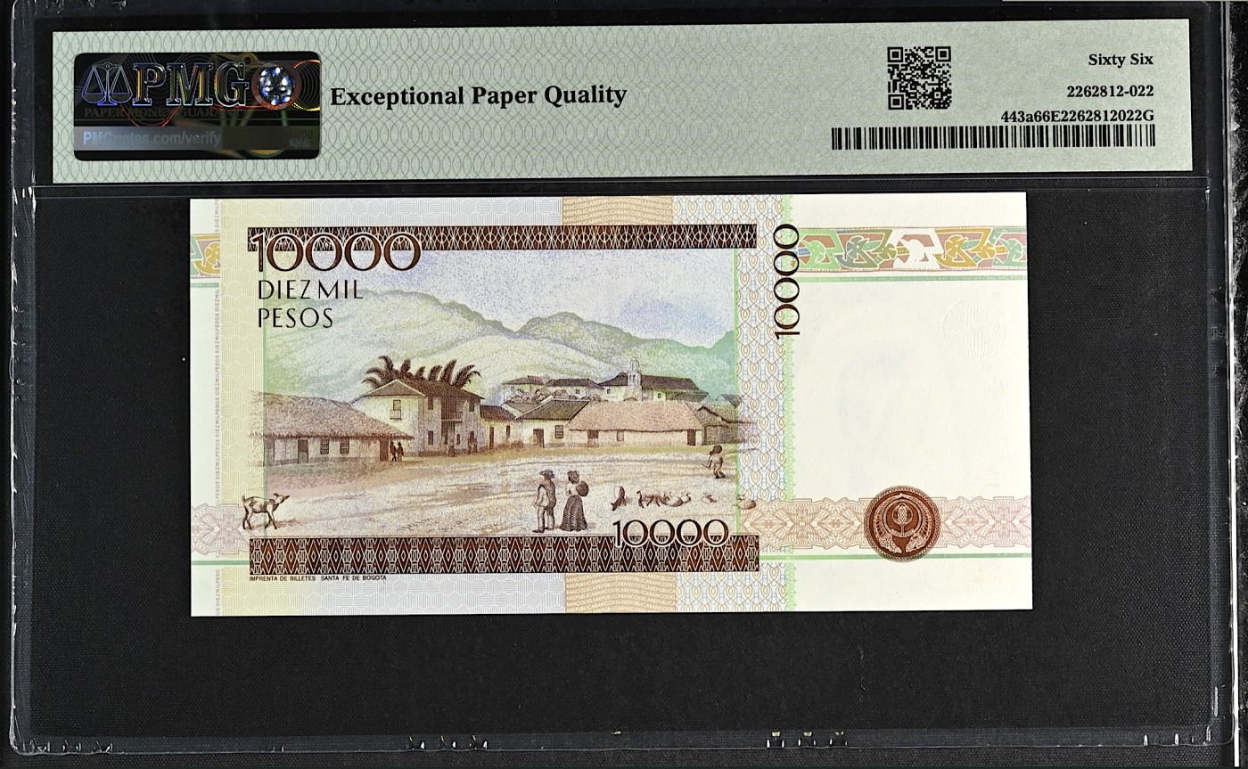 《张总收藏》147期-外币精品云集 哥伦比亚10000比索 PMG66E 1998年 无4 