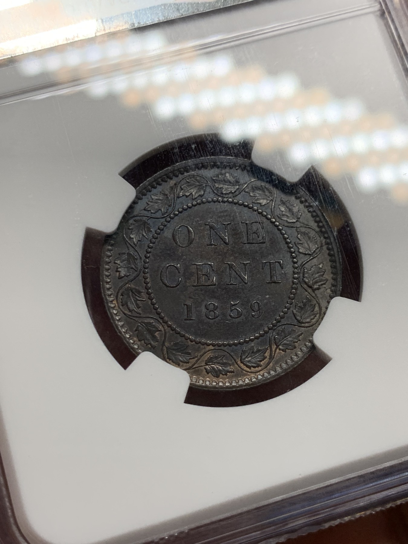 《竞宝斋》第261场-周日，周一，周二 3场连拍 (全场包邮) NGC MS62BN 1859年加拿大维多利亚女王1分铜币，加拿大早期钱币大多为特年特版，价极高。HA拍卖64分有840美刀的成交记录