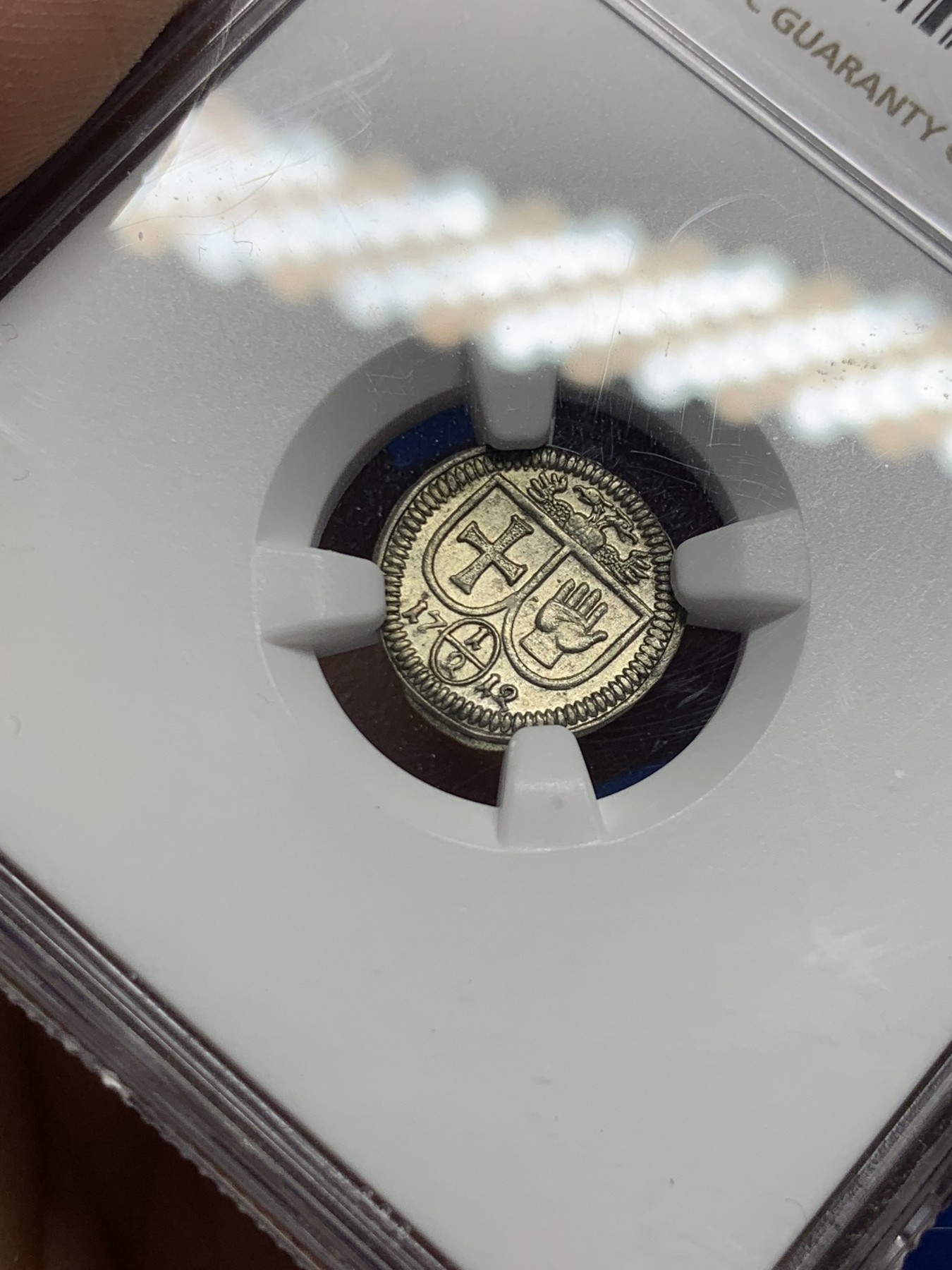 《竞宝斋》第261场-周日，周一，周二 3场连拍 (全场包邮) NGC MS63 德国哈尔1712年十字手掌 半克鲁泽（1/2克鲁泽） 单面小银币