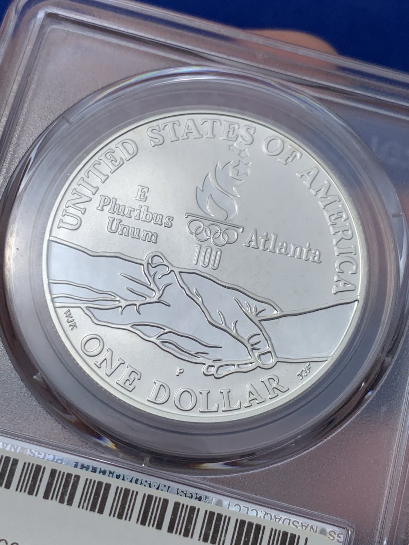 《竞宝斋》第261场-周日，周一，周二 3场连拍 (全场包邮) PCGS PF69DC 美国1995年P版奥运体操1美元精制大银币