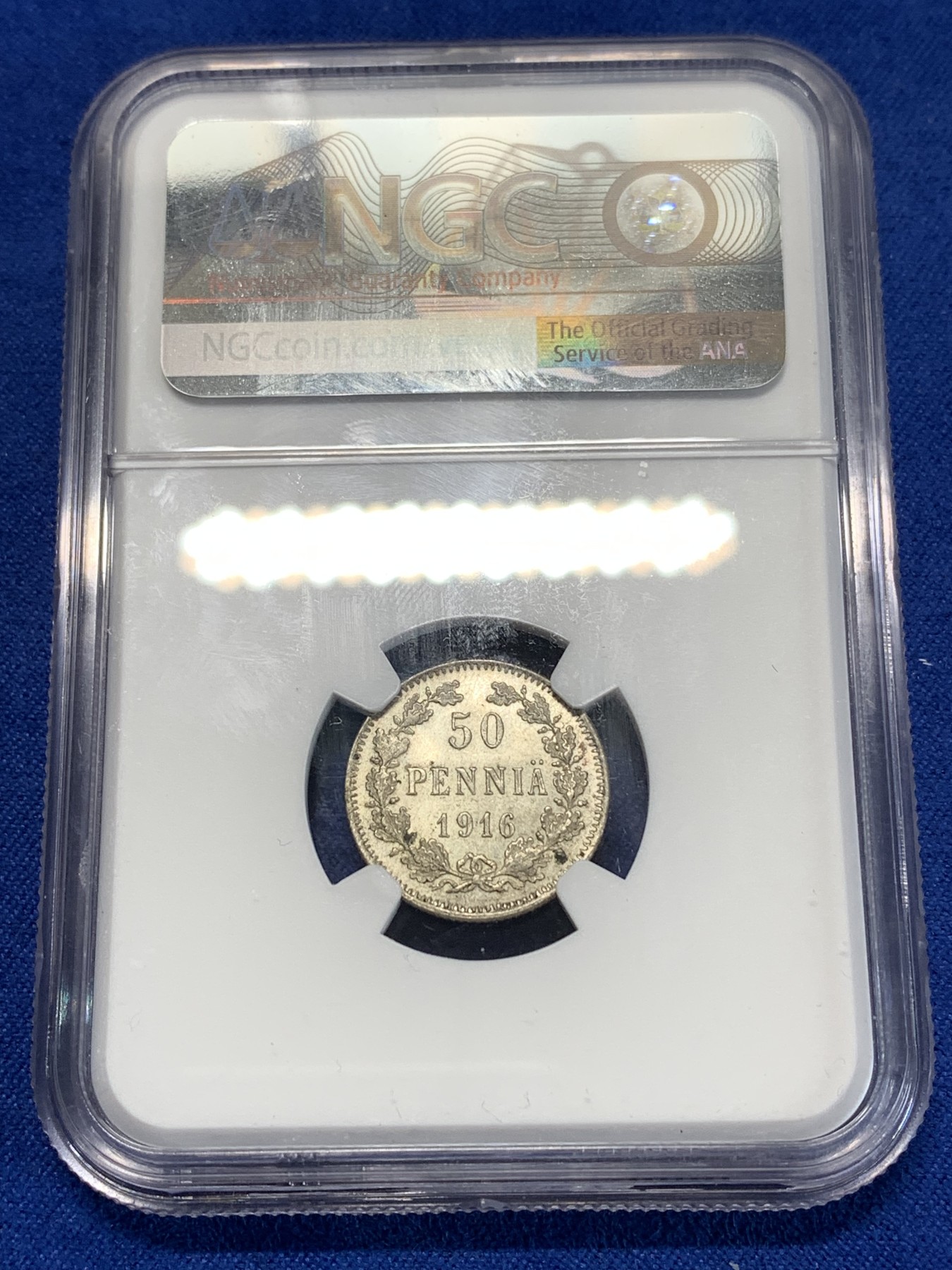 《竞宝斋》第261场-周日，周一，周二 3场连拍 (全场包邮) NGC MS64 俄占芬兰1916年50芬尼银币