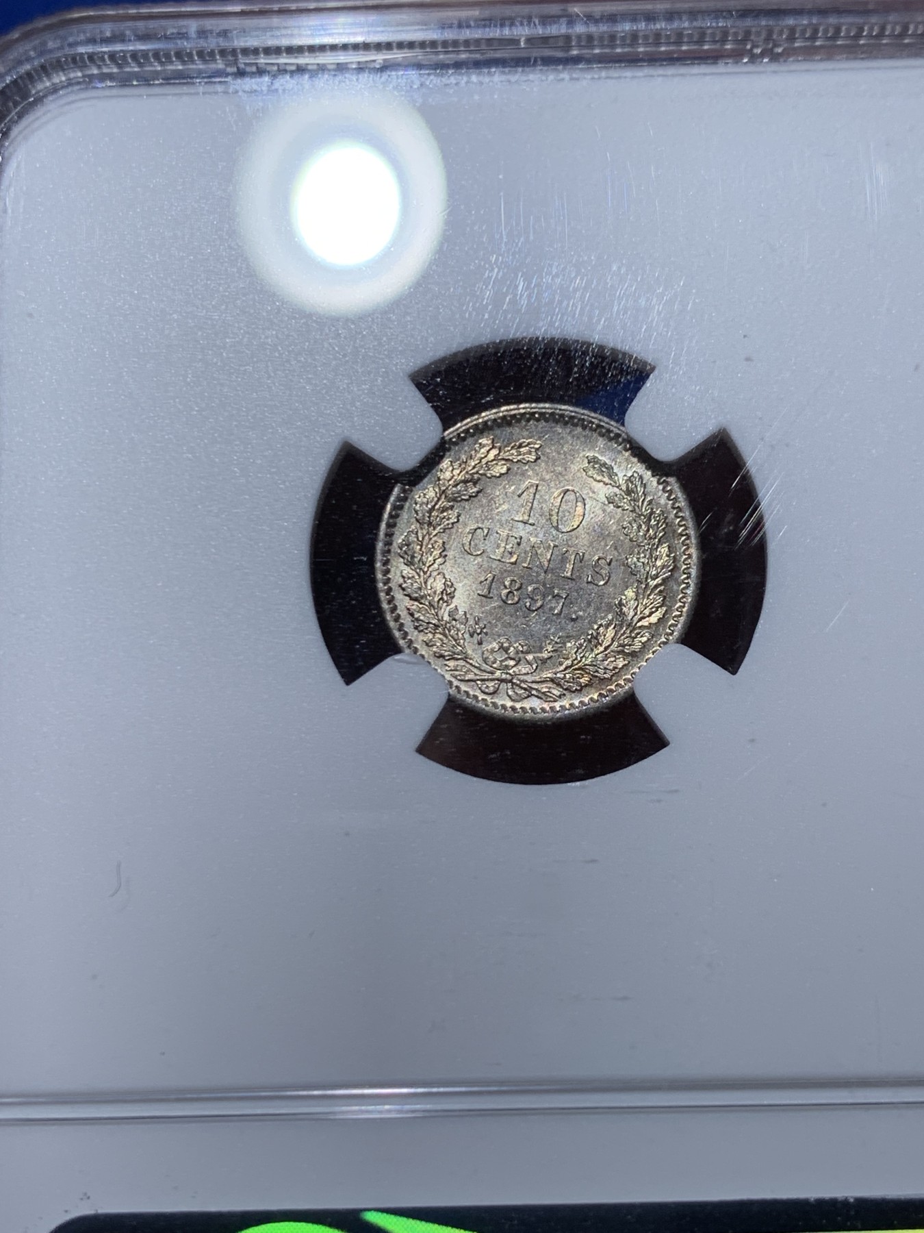 《竞宝斋》第261场-周日，周一，周二 3场连拍 (全场包邮) NGC MS63 荷兰1897年威廉明娜女王10分银币，最受欢迎的长发萝莉，转光喜人，底板有pl感。萝莉系列凑套必备