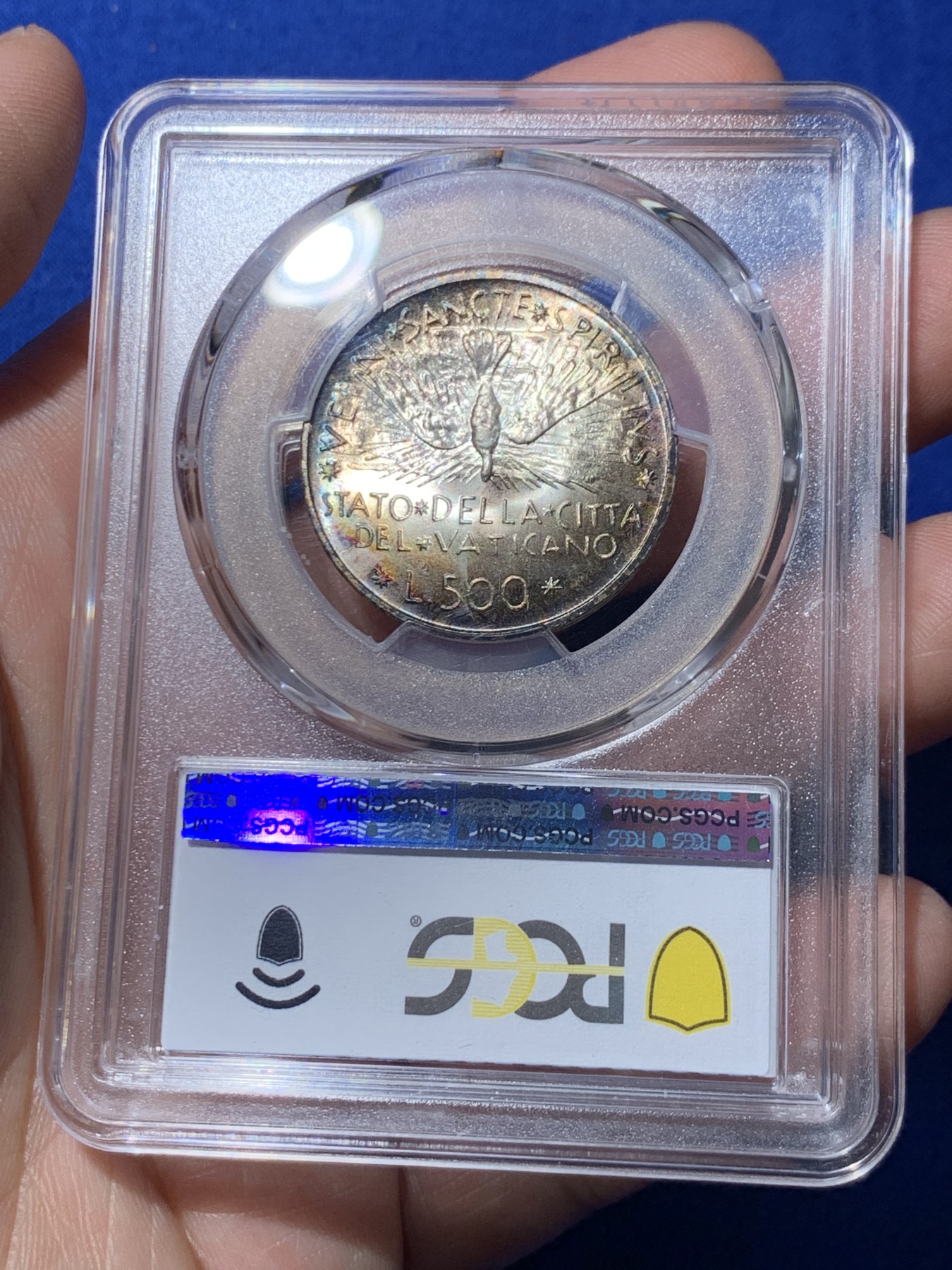 《竞宝斋》第261场-周日，周一，周二 3场连拍 (全场包邮) PCGS MS67 梵蒂冈1978年500里拉缺位纪念币，冠军分，双面带彩