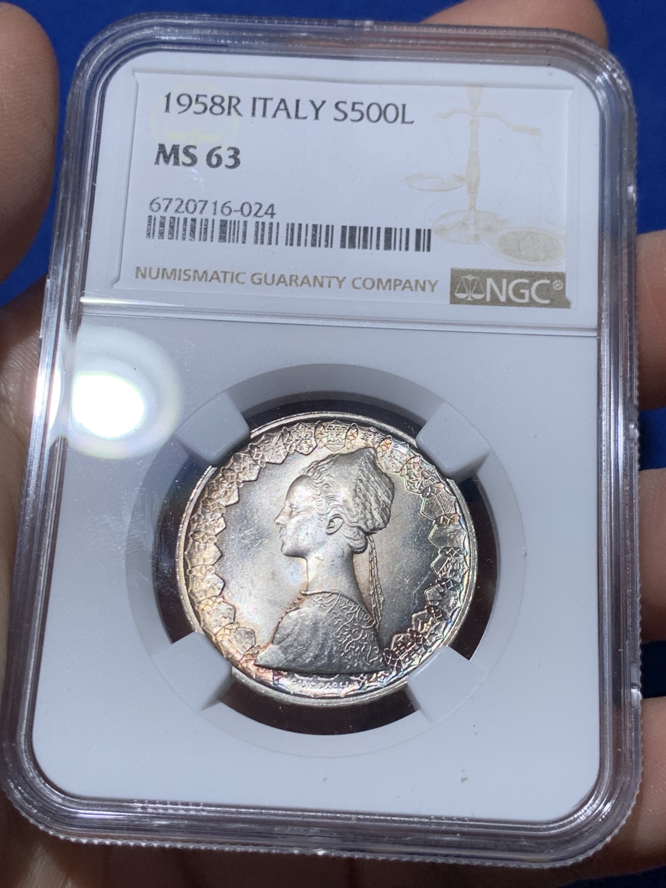 《竞宝斋》第261场-周日，周一，周二 3场连拍 (全场包邮) NGC MS63 意大利1958年人妻帆船500里拉银币