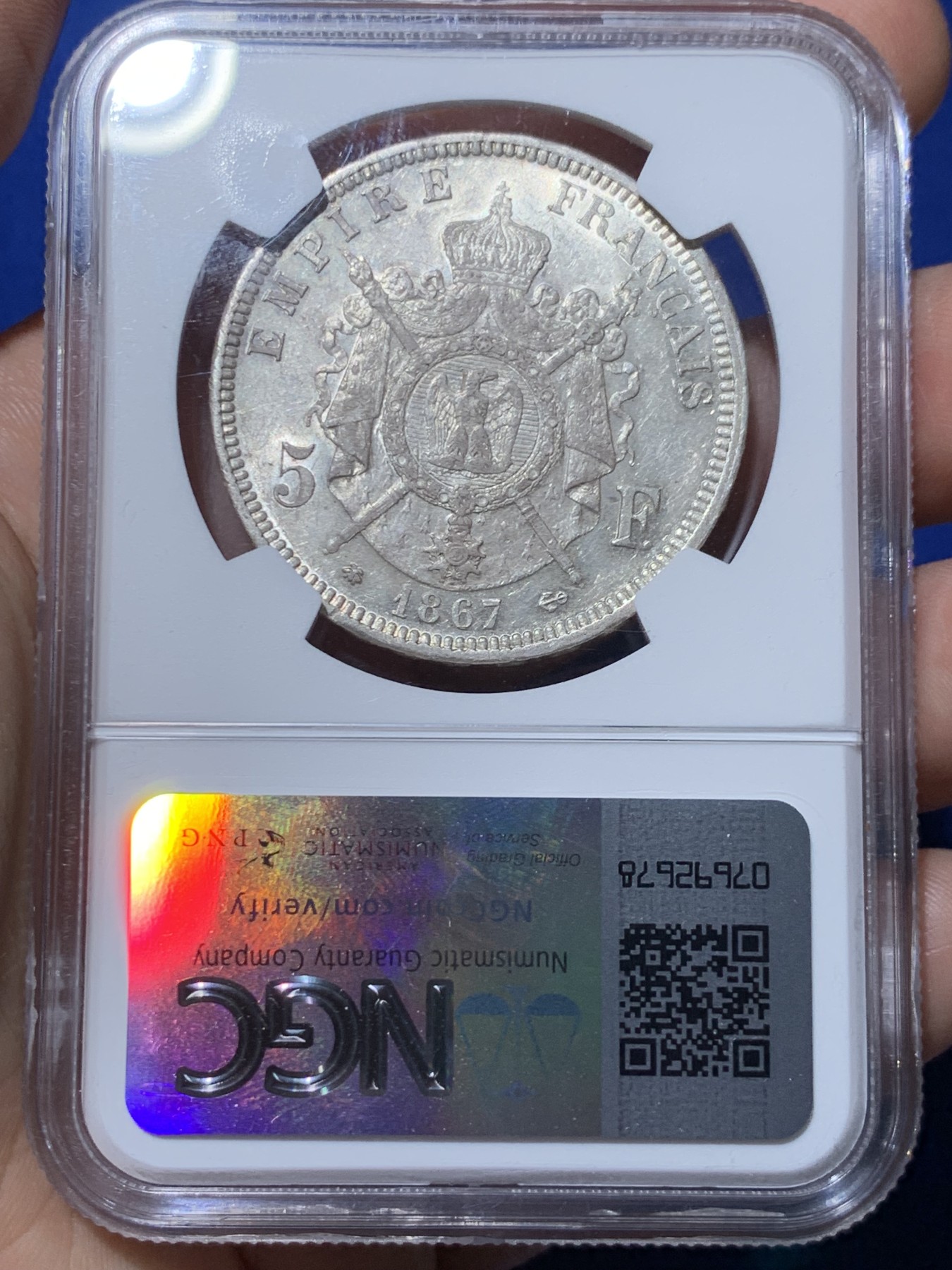 《竞宝斋》第261场-周日，周一，周二 3场连拍 (全场包邮) NGC AUD 法国1867年拿三5法郎银币