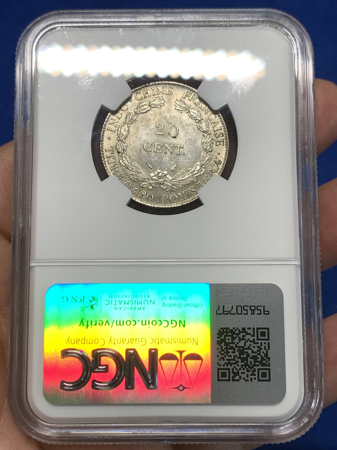 《竞宝斋》第261场-周日，周一，周二 3场连拍 (全场包邮) NGC UNCD 法属印支1937年20分坐洋银币