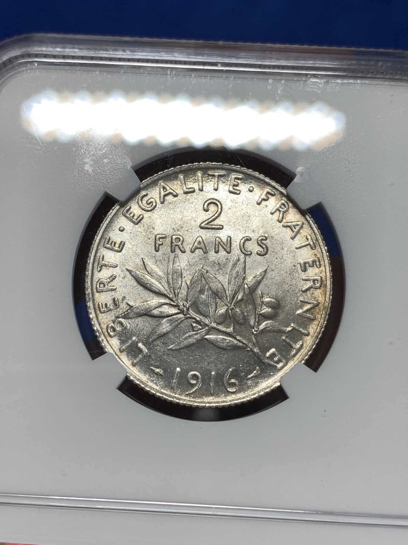 《竞宝斋》第261场-周日，周一，周二 3场连拍 (全场包邮) NGC MS61 法国1916年播种女神2法郎银币