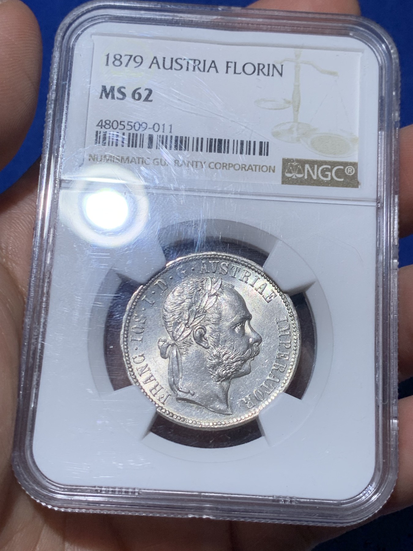 《竞宝斋》第261场-周日，周一，周二 3场连拍 (全场包邮) NGC MS62 奥地利1879年1佛罗林银币 原光美品