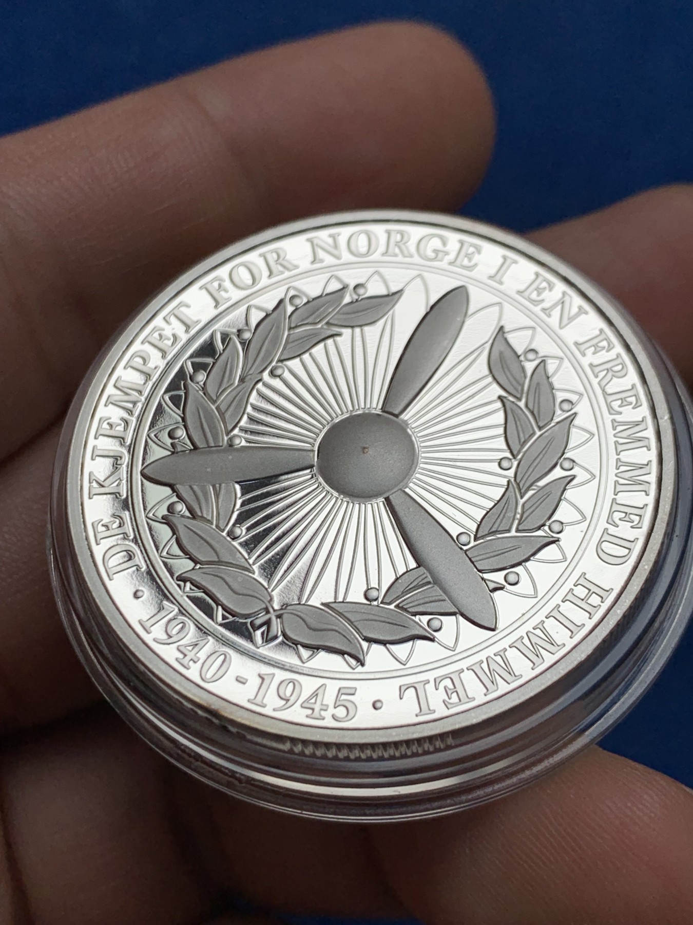 《竞宝斋》第261场-周日，周一，周二 3场连拍 (全场包邮) 挪威皇家空军 鹰徽 33克镀银纪念章 带证书