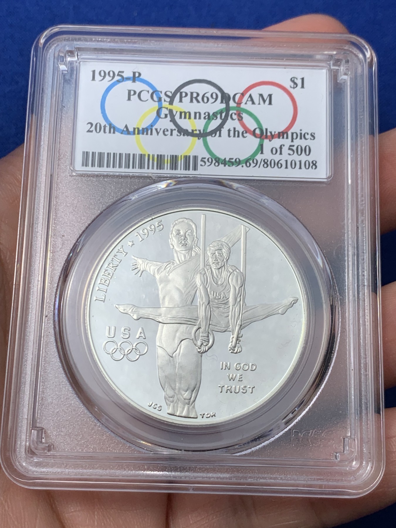 《竞宝斋》第261场-周日，周一，周二 3场连拍 (全场包邮) PCGS PF69DC 美国1995年P版奥运体操1美元精制大银币